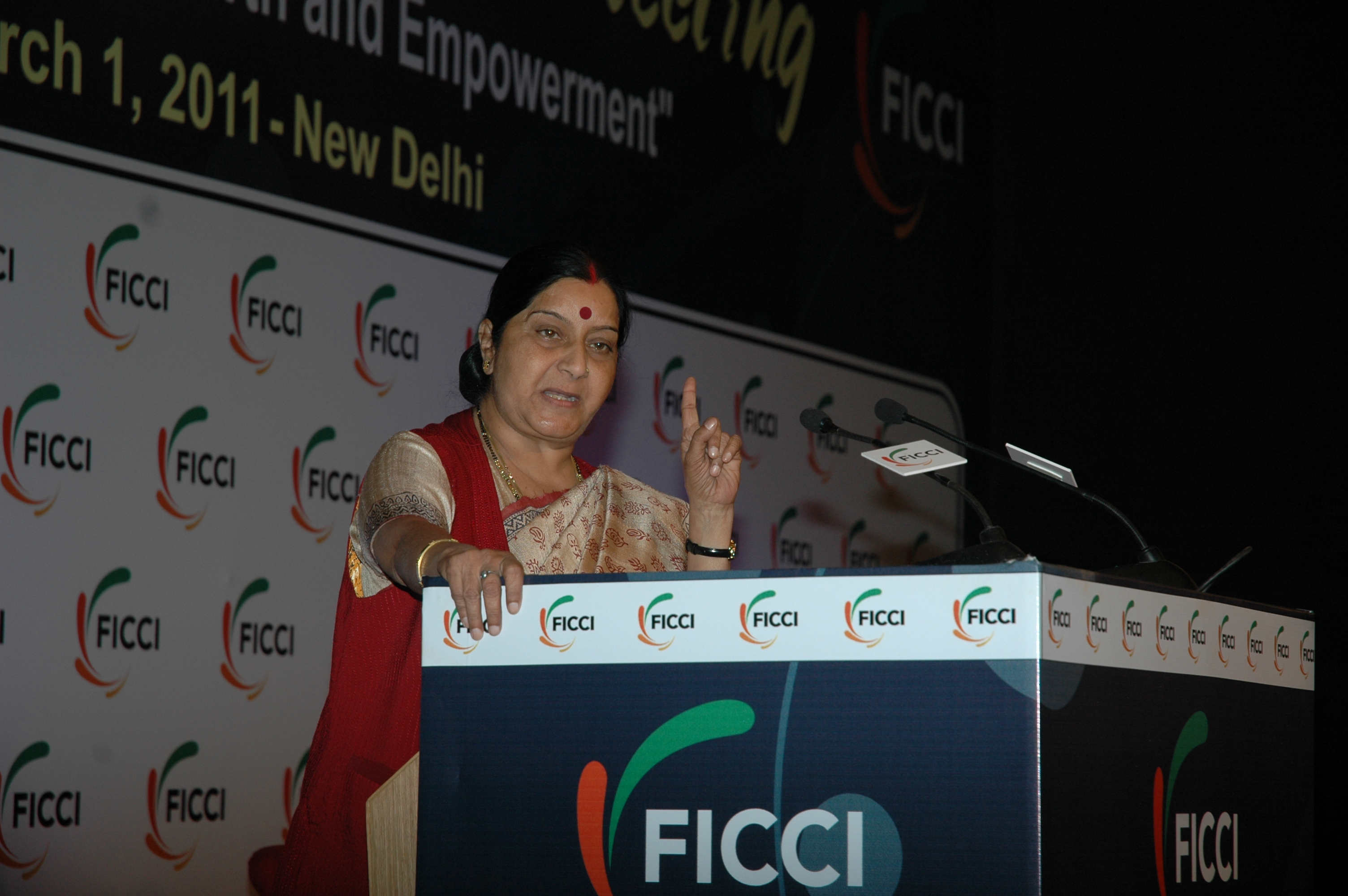 Smt. Sushma Swaraj addressing Captains of Indian Industry at FICCI AGM at Le Meridien Hotel, New Delhi - 110001 on March 01, 2011