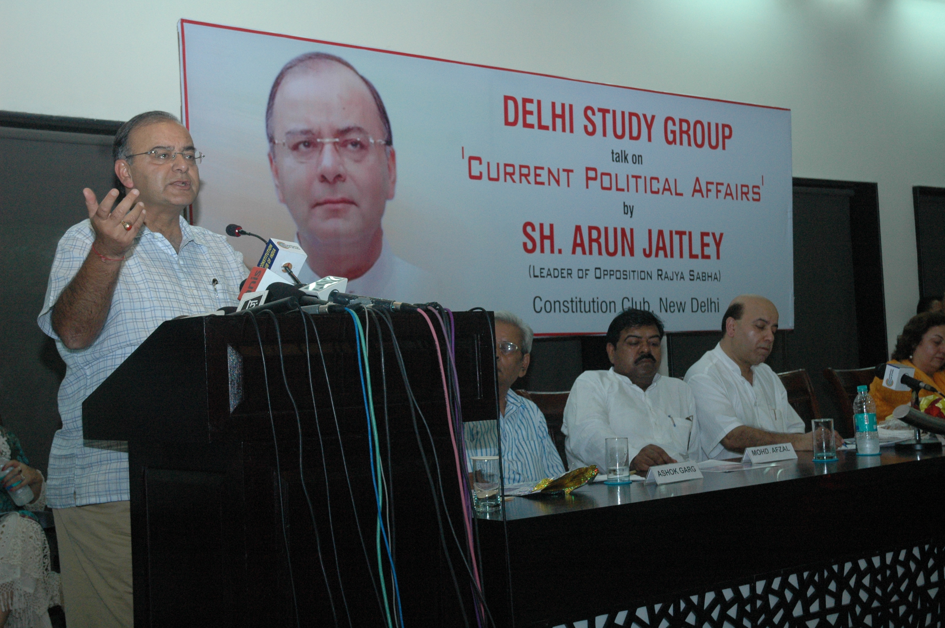 Shri Arun Jaitley, Leader of Opposition (Rajya Sabha) addressing on "Current Political Affairs" at Constitution Club Club, Rafi Marg, New Delhi on September 22, 2011