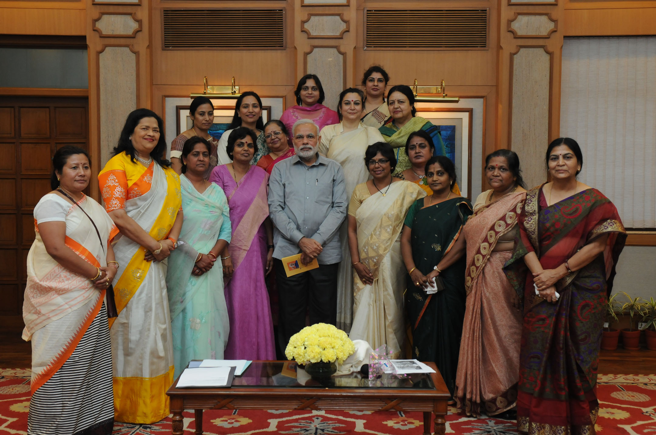 BJP Mahila Morcha Office Bearers call on Prime Minister at 7 Race Course Road, New Delhi on March 8, 2015