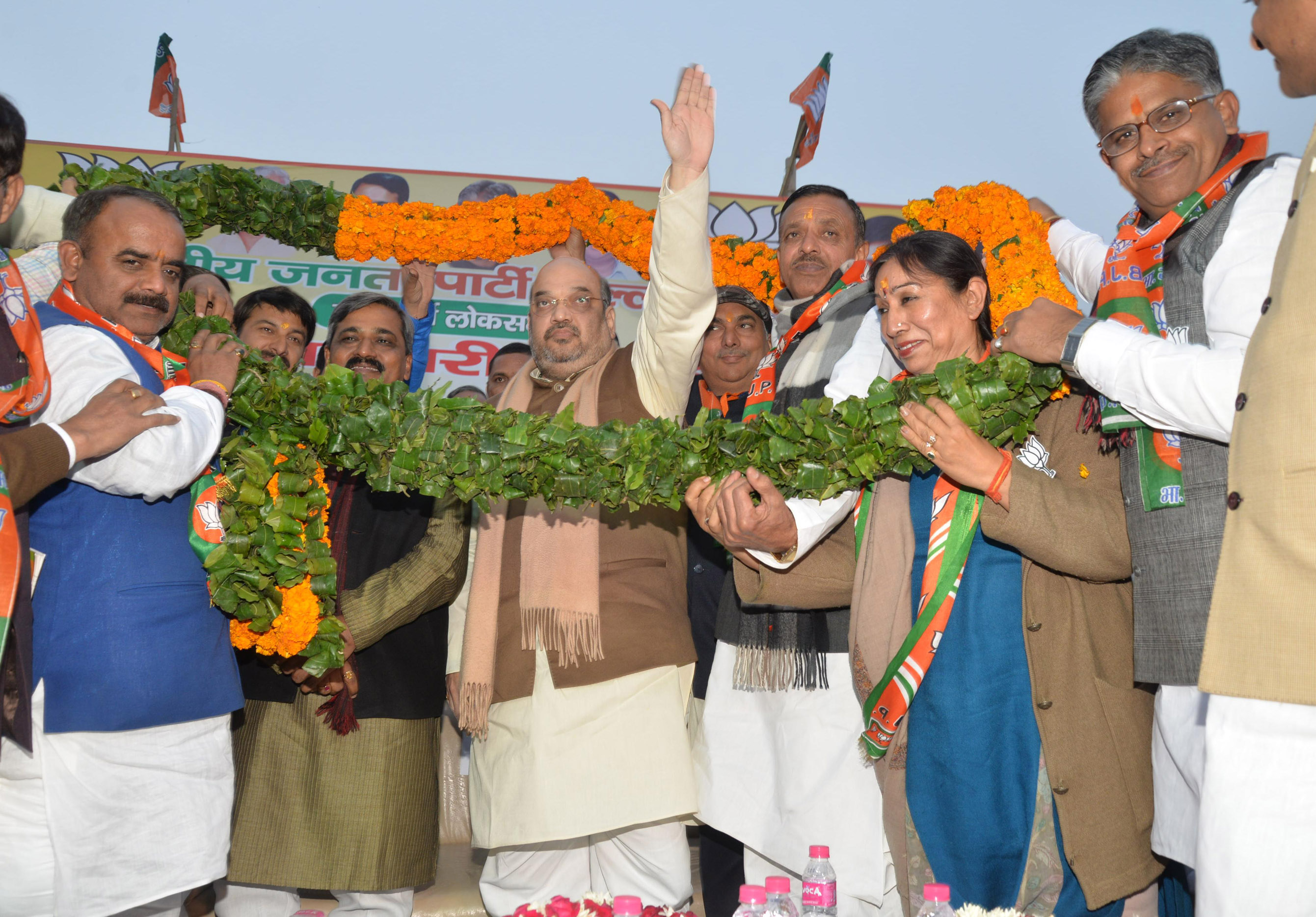 BJP National President, addressing Booth Co-ordinators Meeting at Mayur Palace Garden,Near Karawal Nagar Police Station on January 25, 2015