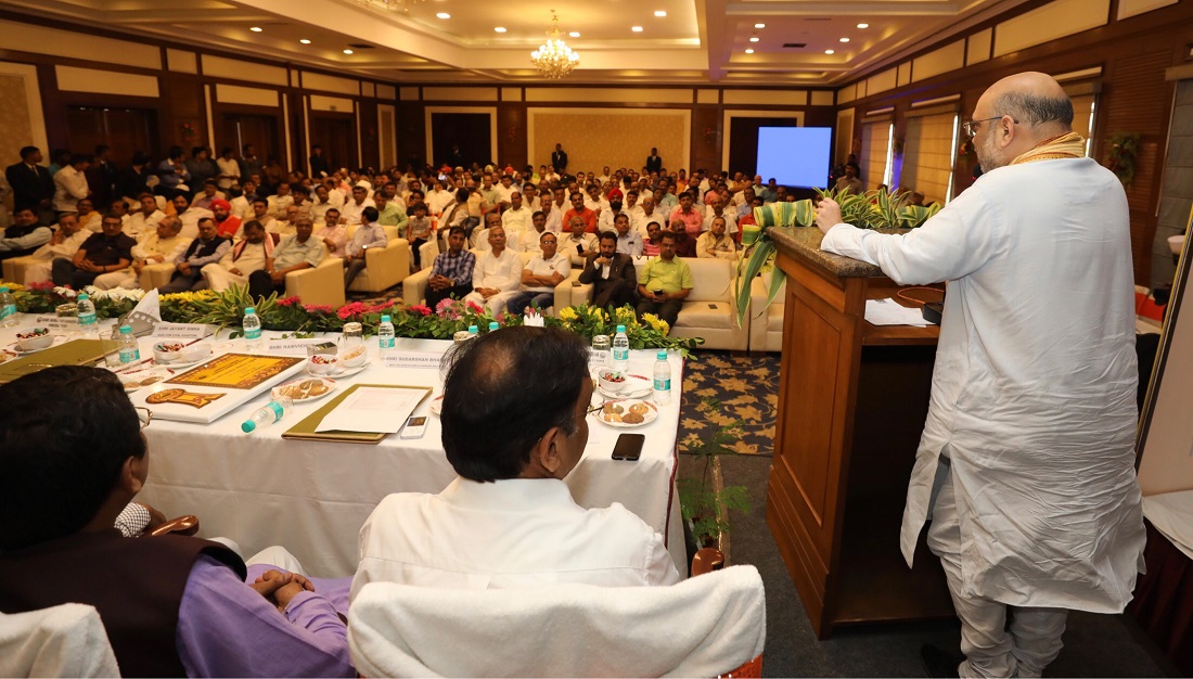 BJP National President, Shri Amit Shah addressing a meeting of Federation of Jharkhand Chamber of Commerce and Industries in Ranchi on 17 Sep 2017