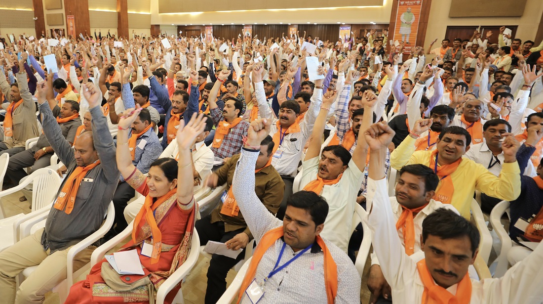 BJP National President Shri Amit Shah addressing a meeting with Gujarat BJP Shakti Kendra In-charges of Kutch, Morbi and Surendra nagar districts in Gandhidham, Gujarat.