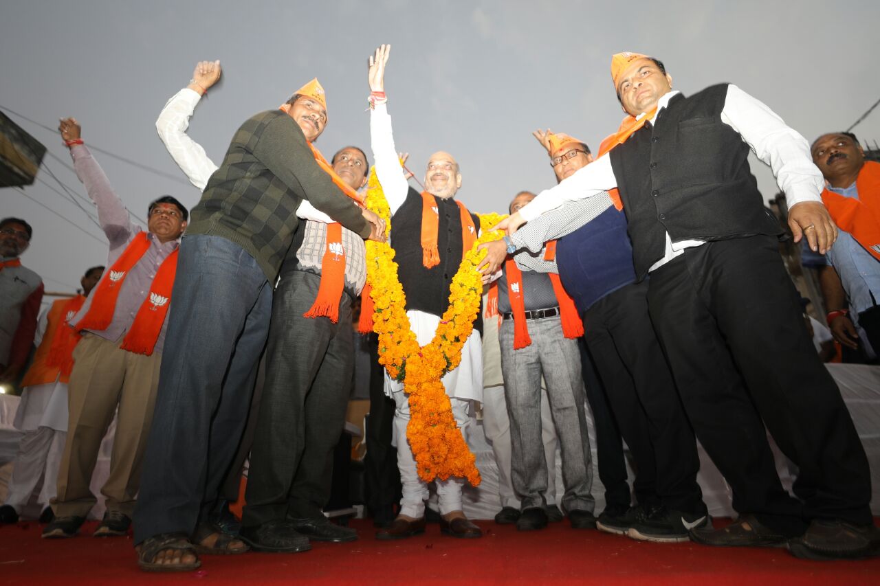 BJP National President Shri Amit Shah addressing a public Meeting at Dehgaam, Sardar Shopping Center Chowk, Behind Taluka Seva Sandan. Dist. Gandhinagar.