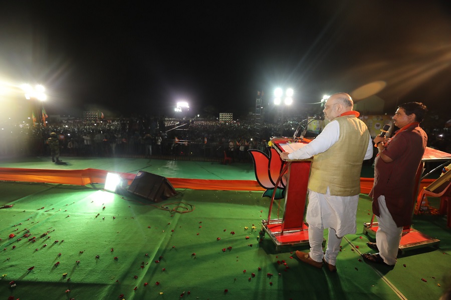 photographs : BJP National President, Shri Amit Shah addressing a public meeting at Dharwad Assembly Constituency in Karnataka.