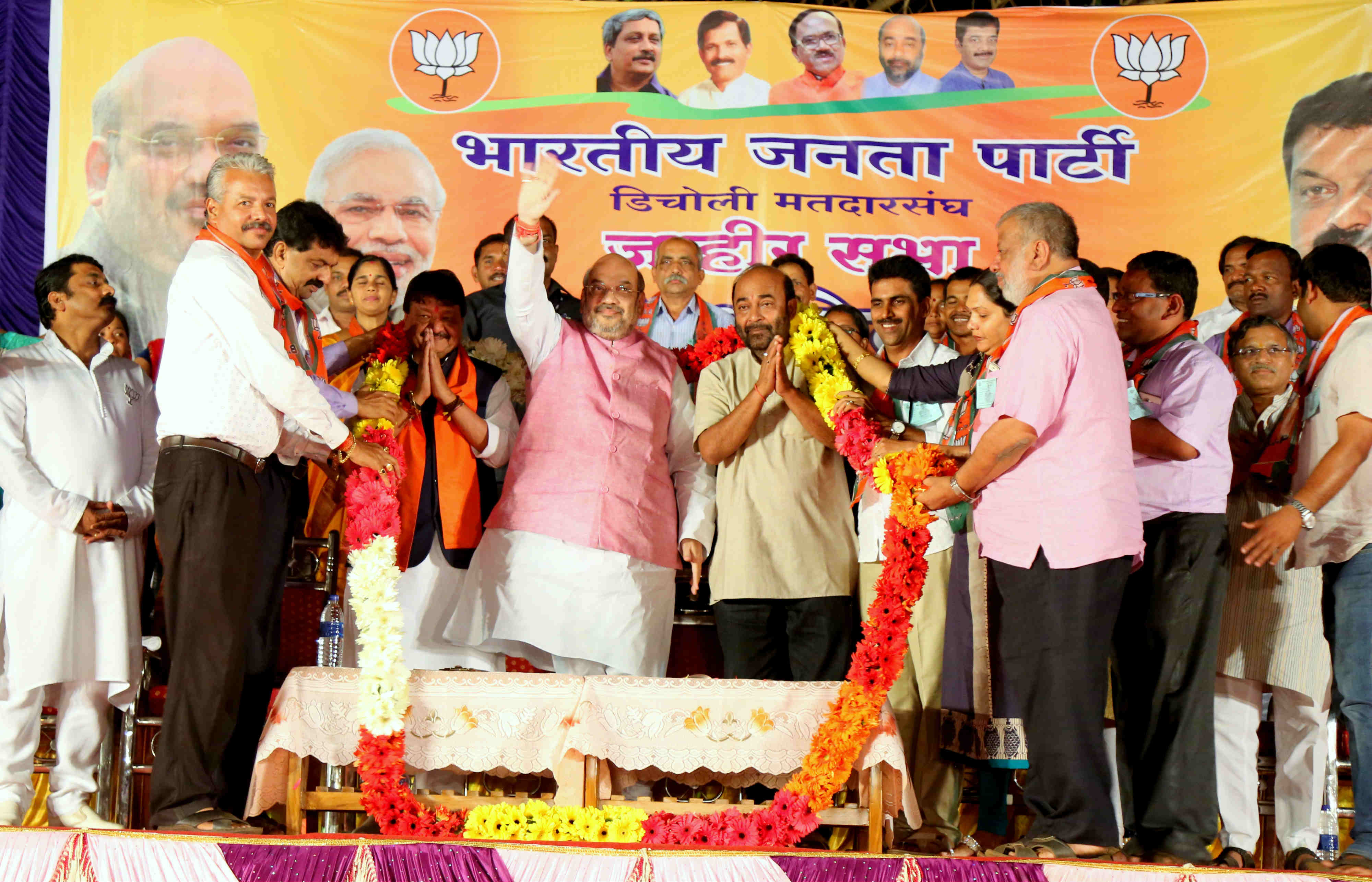 BJP National President, Shri Amit Shah addressing a public meeting at Hirabai Zantye Hall Ground, Bicholim, North Goa Distt. (Goa) on February 01, 2017