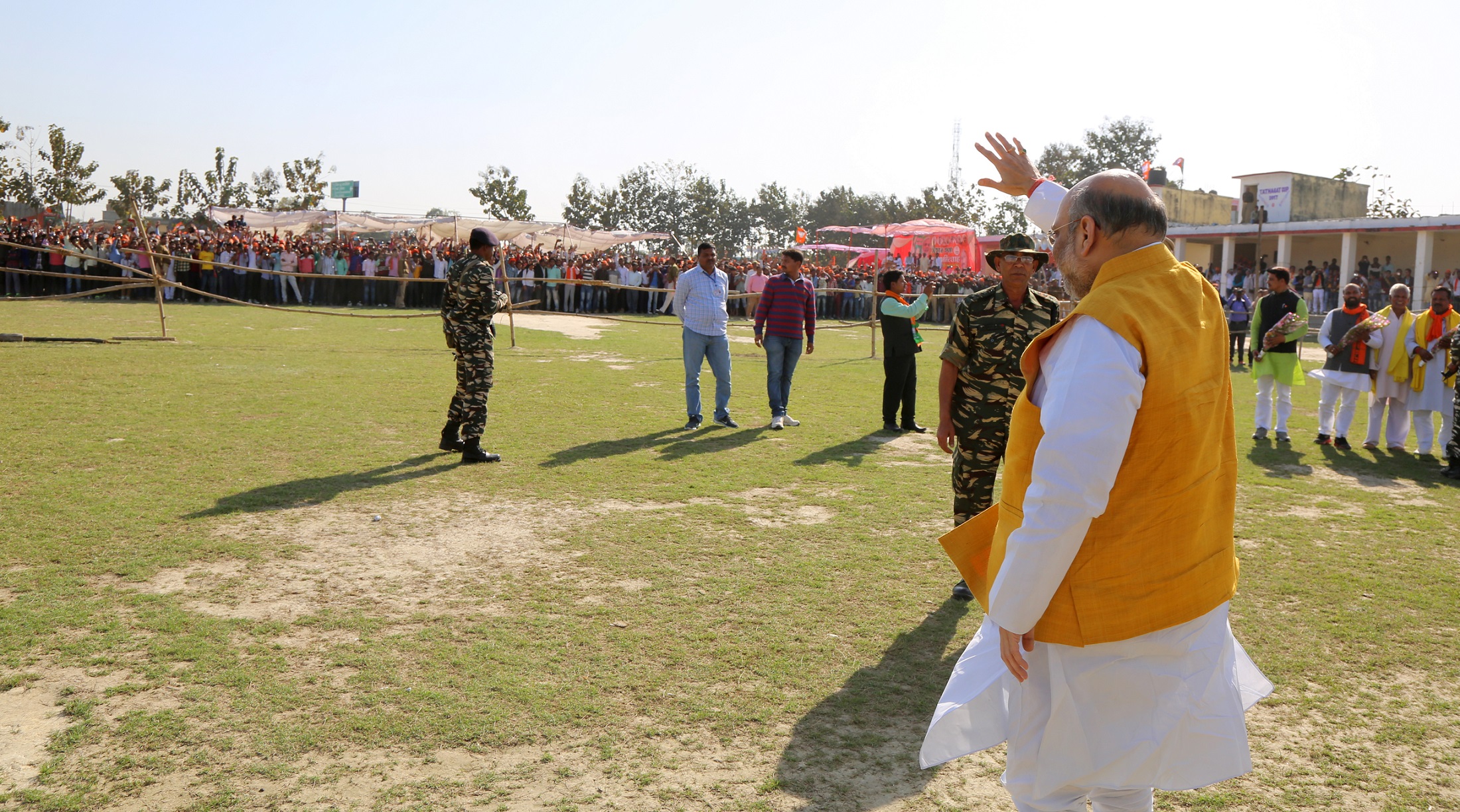 BJP National President Shri Amit Shah addressing a public meeting at Leelavati Stadium, Kushinagar (Uttar Pradesh) on February 23, 2017