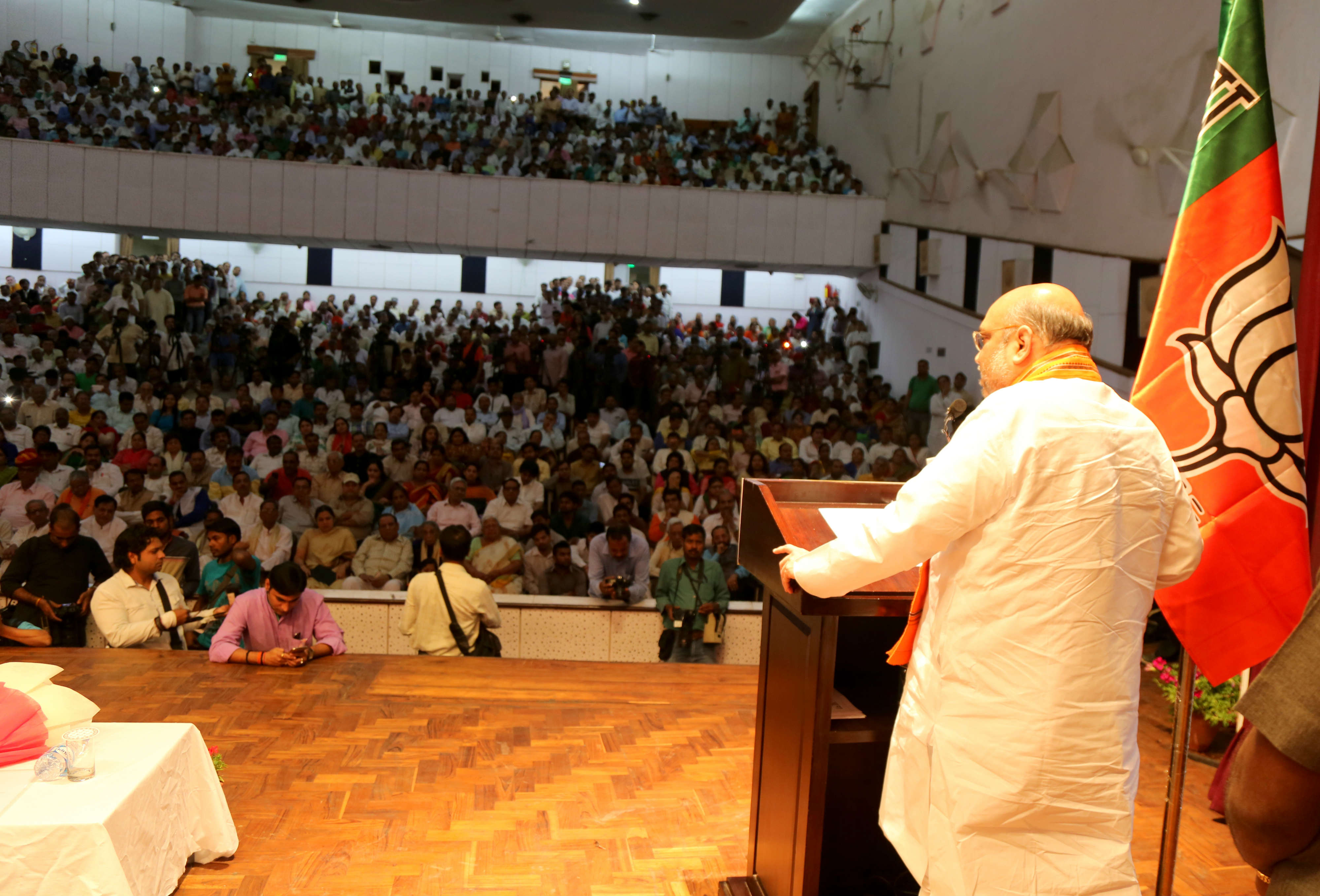 BJP National President, Shri Amit Shah addressing a public programme on the occasion of BJP Foundation day at Mavalankar Hall, New Delhi on April 06, 2016