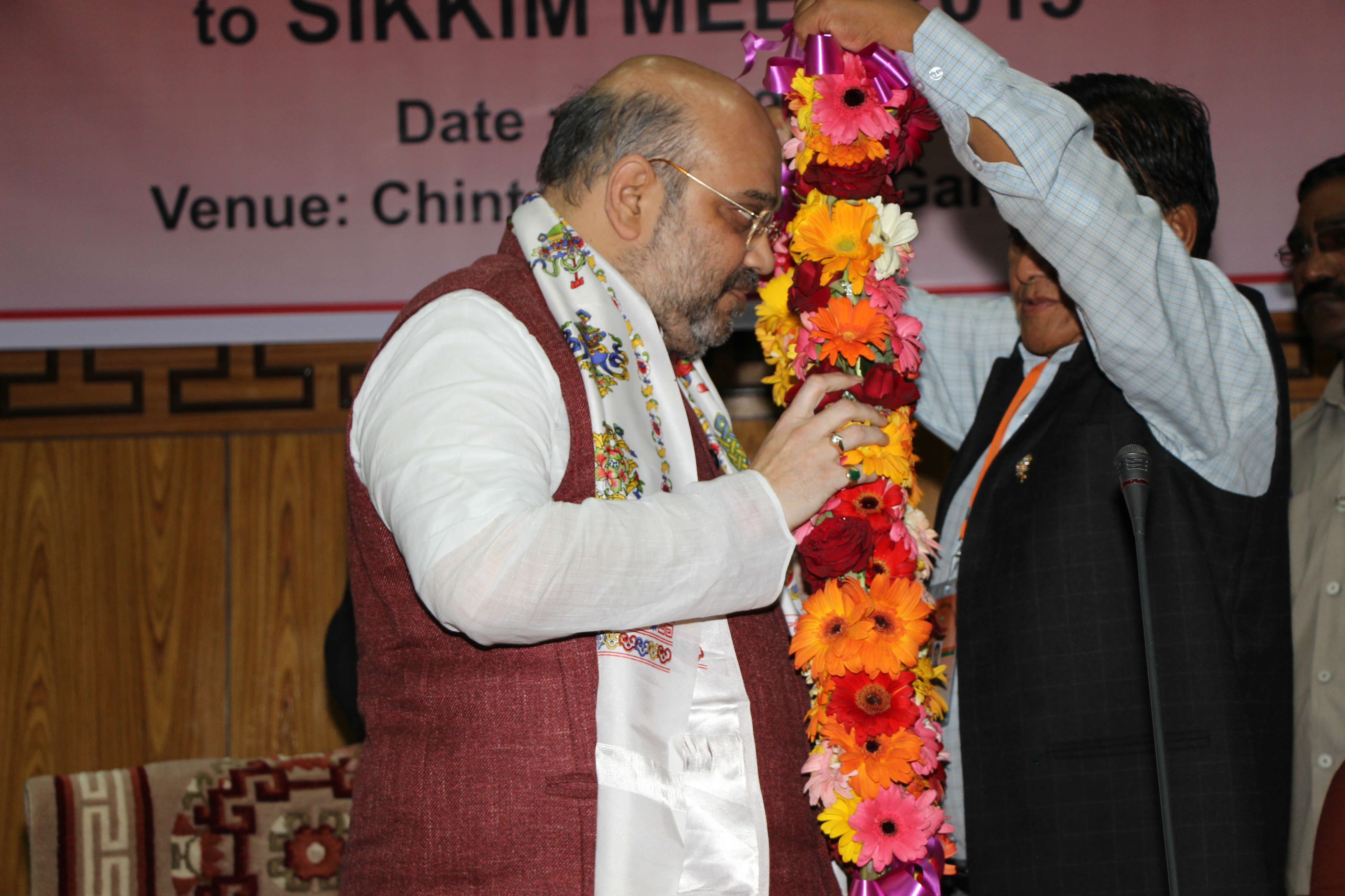 BJP National President, Shri Amit Shah addressing Karyakarta Samagam at Chintan Bhawan, Gangtok (Sikkim) on April 21, 2015