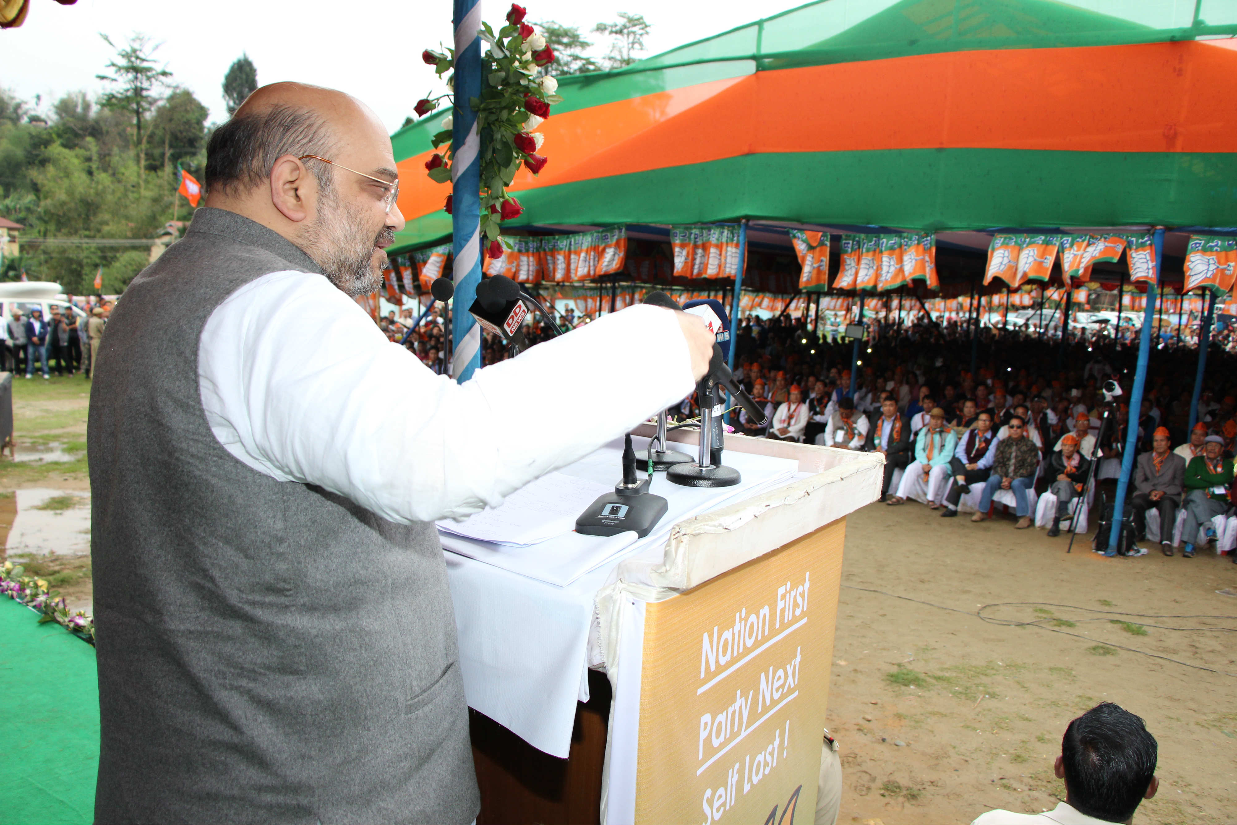 BJP National President Shri Amit Shah addressing "Karyakarta Samagam" at Nyokum Lapang Ground, Itanagar (Arunachal Pradesh) on April 23, 2015