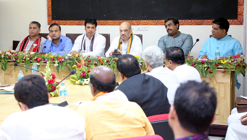 BJP National President, Shri Amit Shah addressing meeting with State Office Bearers, State Morcha Presidents, Spokespersons & District Presidents at Geetanjali Guest House, Agartala, Tripura on 6 May 2017