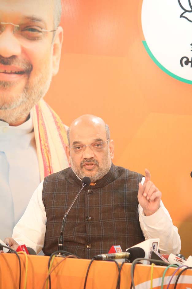 BJP National President, Shri Amit Shah addressing press conference at BJP Media Centre, Ahmedabad (Gujarat)