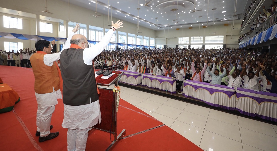 Photographs: BJP National President Shri Amit Shah addressing Shakti Kendra Pramukh Samavesh in Chitradurga, Karnataka