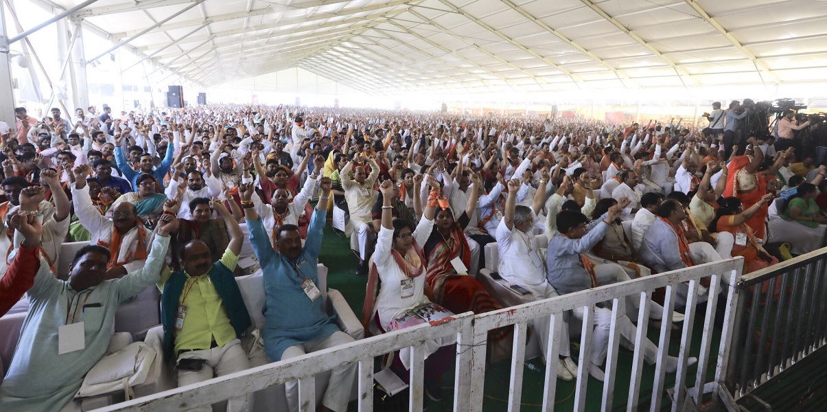 Photographs : BJP National President, Shri Amit Shah addressing state level extended meeting of BJP Madhya Pradesh at BHEL Dussera Ground, Bhopal