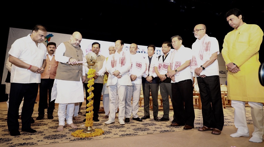 Photographs of BJP National President, Shri Amit Shah addressing the 3rd conclave of North East Democratic Alliance (NEDA) at Srimanta Samkardev Kalakshetra, Guwahati (Assam)