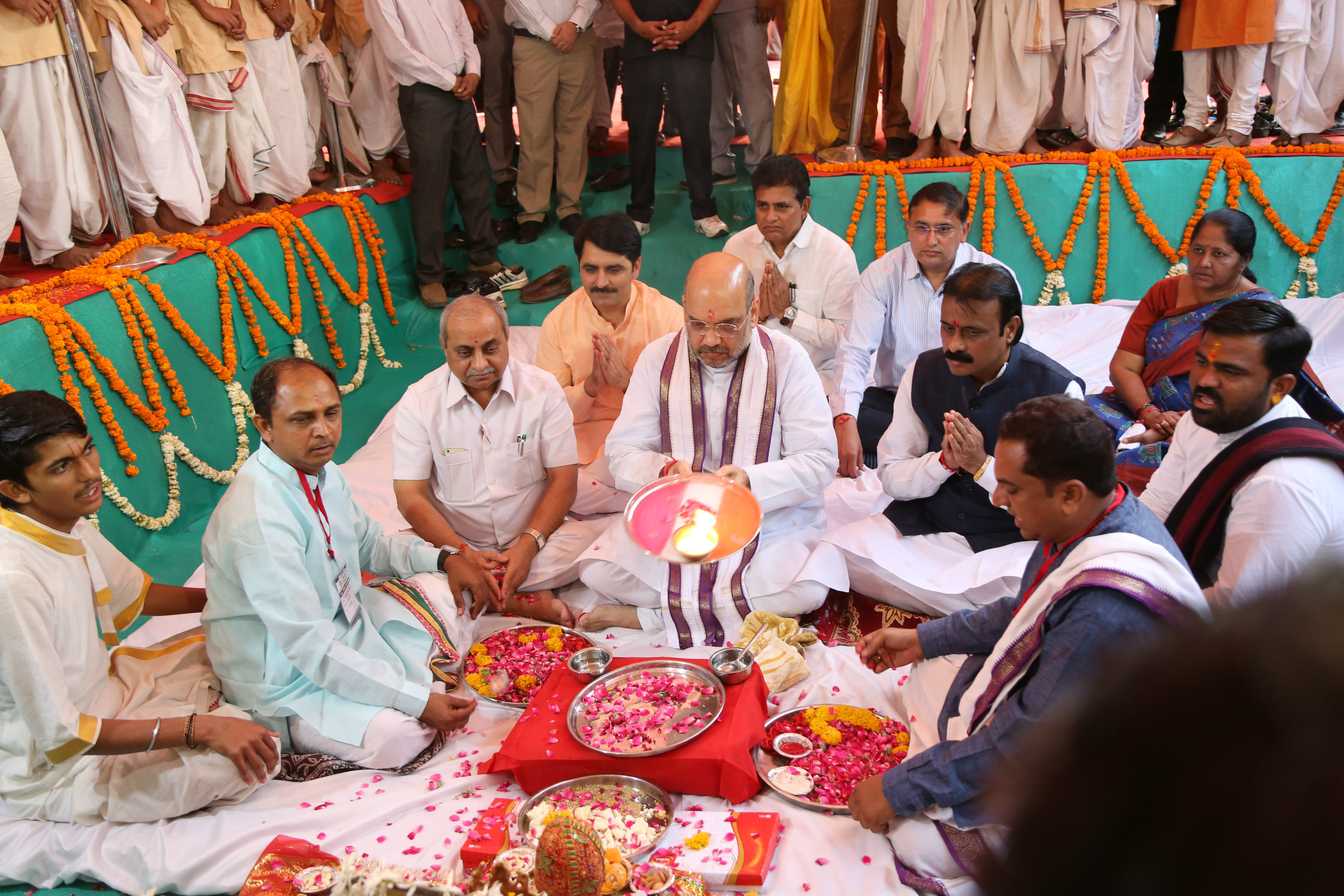 BJP National President, Shri Amit Shah at Bhoomi Pojan of D.K. Patel Community Hall, Opposite Navrang School, Naranpura, Ahmedabad (Gujarat) on March 30, 2017