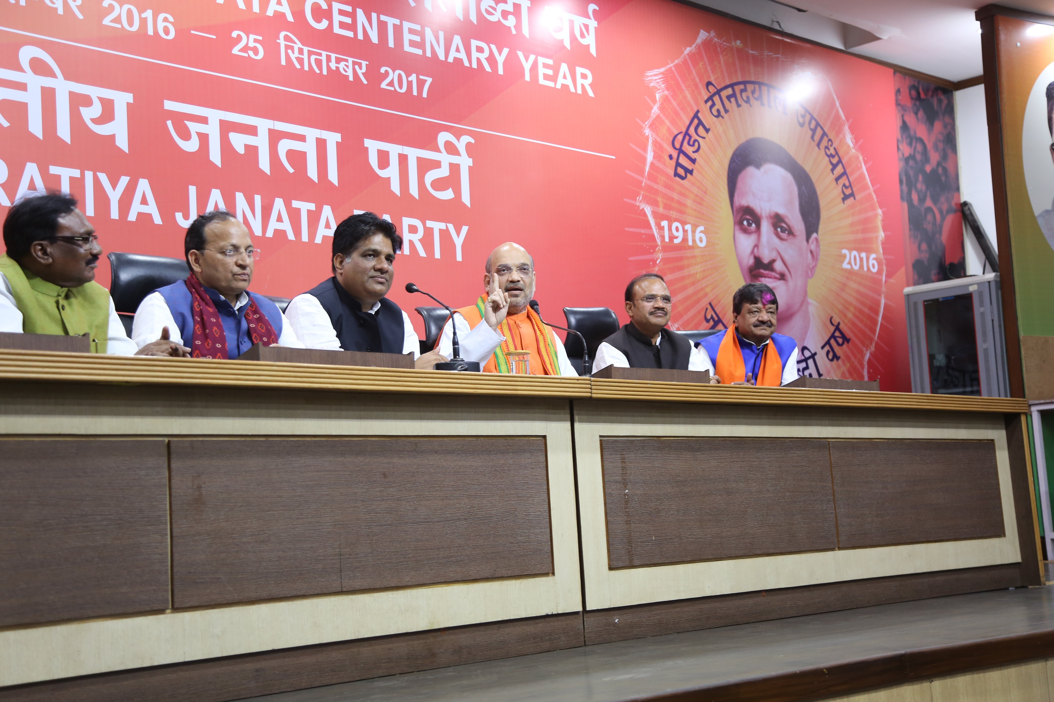 BJP National President, Shri Amit Shah holding a press conference at 11, Ashoka Road on March 11, 2017