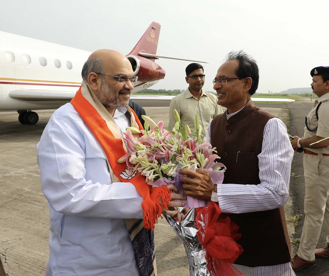  BJP National President, Shri Amit Shah ji's grand reception on his arrival at Bhopal (Madhya Pradesh) on 18 August 2017