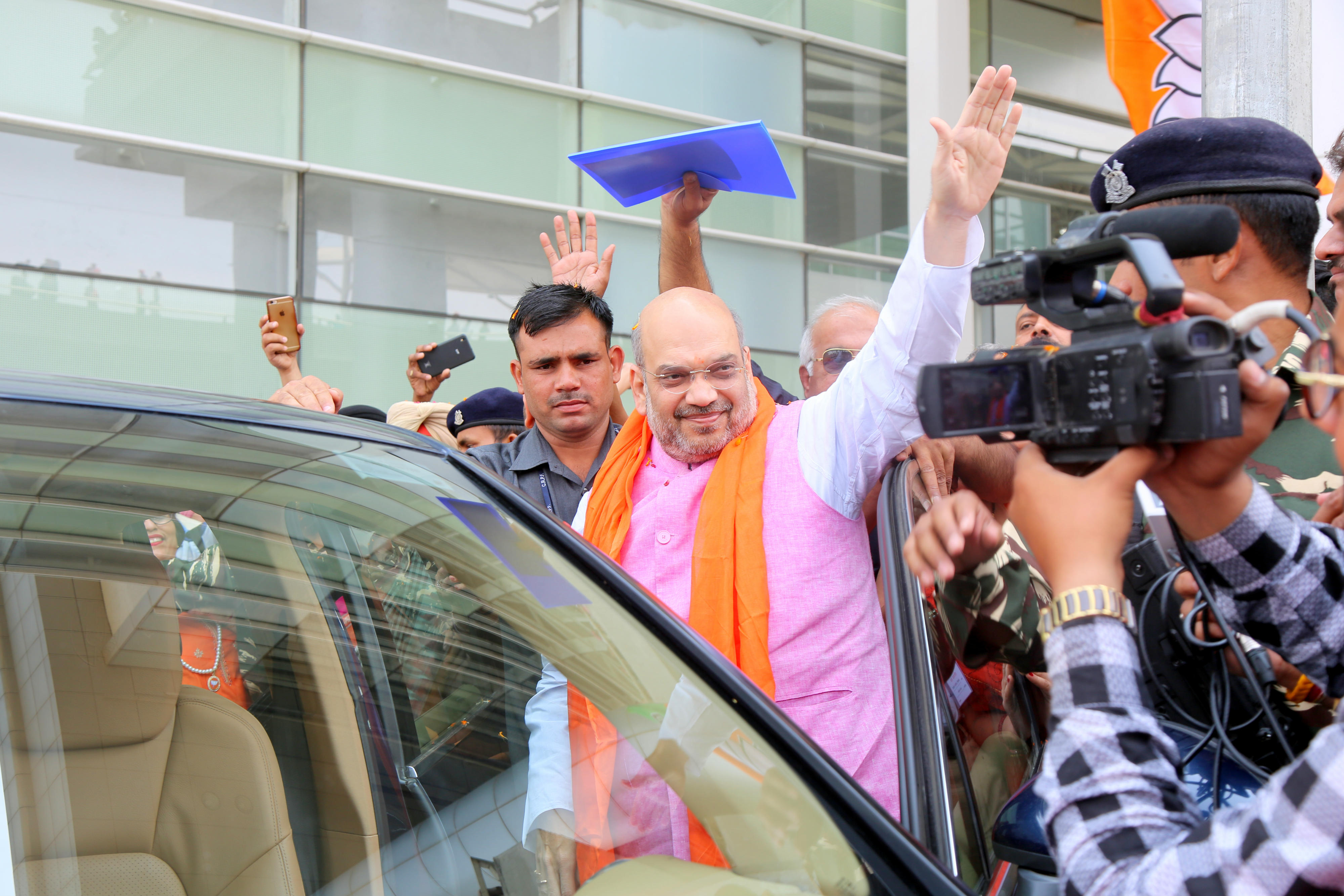 BJP National President Shri Amit Shah ji's grand reception on his arrival at Chandigarh Airport on 20 May 2017