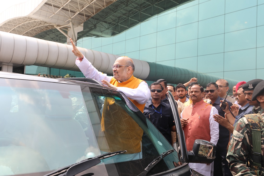 BJP National President, Shri Amit Shah ji's grand reception on his arrival at Ranchi Airport Jharkhand.