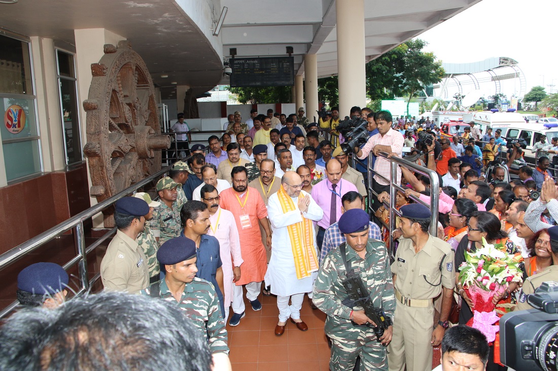 BJP National President Shri Amit Shah ji's rousing welcome on his arrival at Bhubaneswar Airport, Odisha.