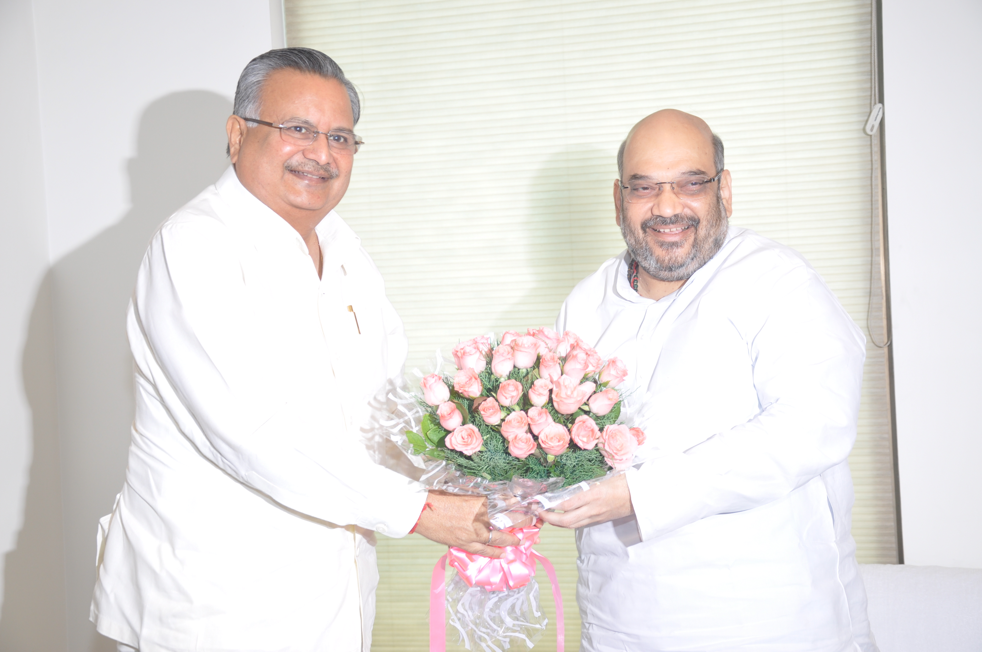 BJP National President Shri Amit Shah meeting with Chief Minister of Chhattisgarh, Shri Raman Singh at 11, Ashoka Road on July 16, 2014