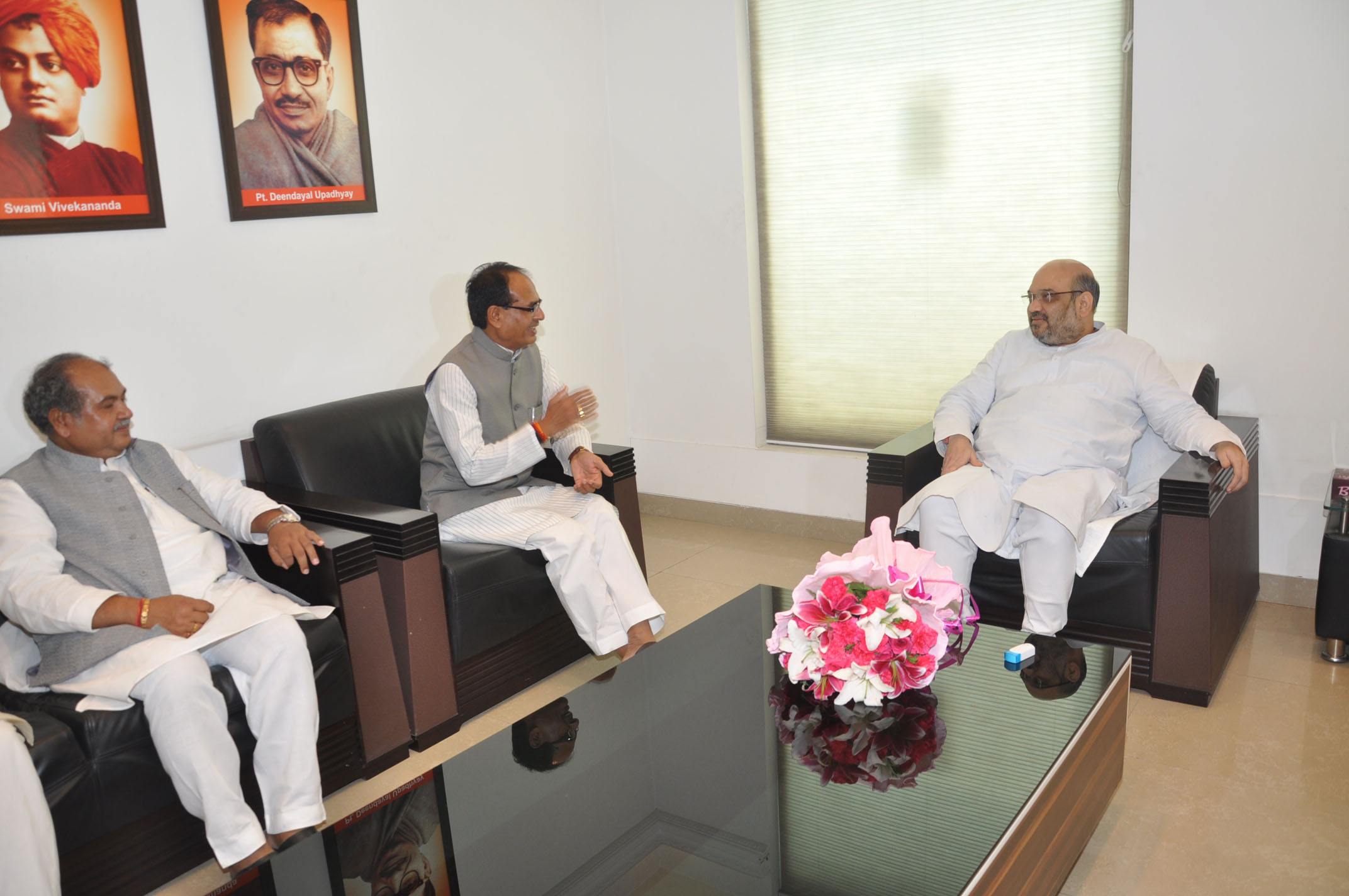 BJP National President Shri Amit Shah meeting with Chief Minister of Madhya Pradesh, Shri Shivraj Singh Chouhan at 11, Ashoka Road on July 16, 2014