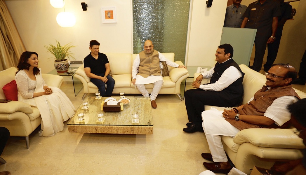 Photographs : BJP National President, Shri Amit Shah met Ms. Madhuri Dixit at her residence in Mumbai as a part of Sampark for Samarthan campaign