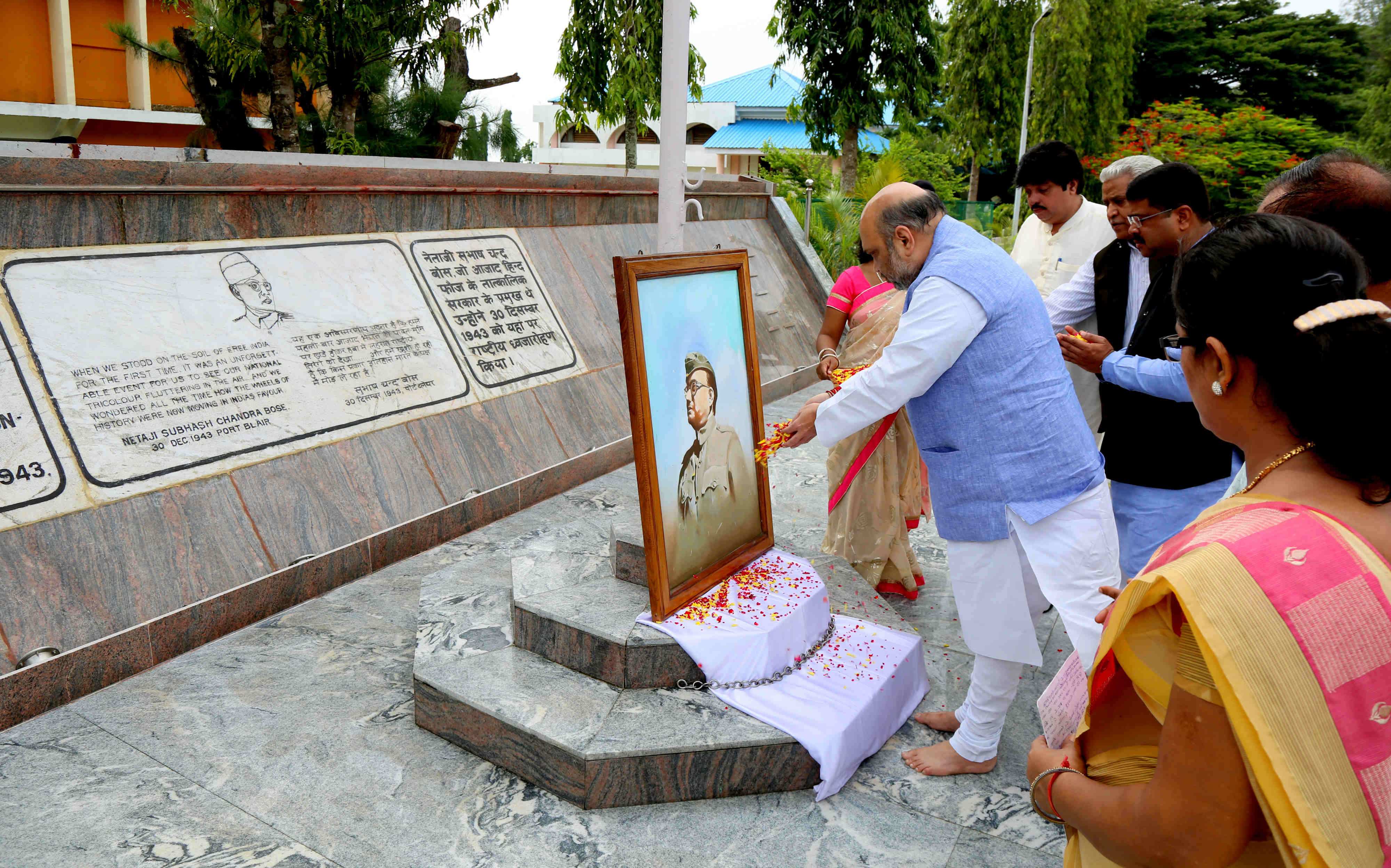 BJP National President, Shri Amit Shah paid floral tribute to Netaji Subhash Chandra Bose today at Netaji Stadium, Port Blair (Andaman & Nicobar) on May 29, 2016