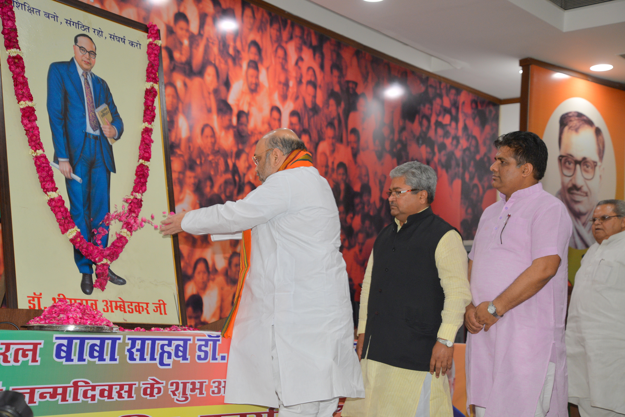 BJP National President, Shri Amit Shah paying floral tribute to Baba Saheb Dr. Bhimrao Ambedkar on the occasion of his 125th Birth Anniversary today at 11 Ashoka Road on April 14, 2016