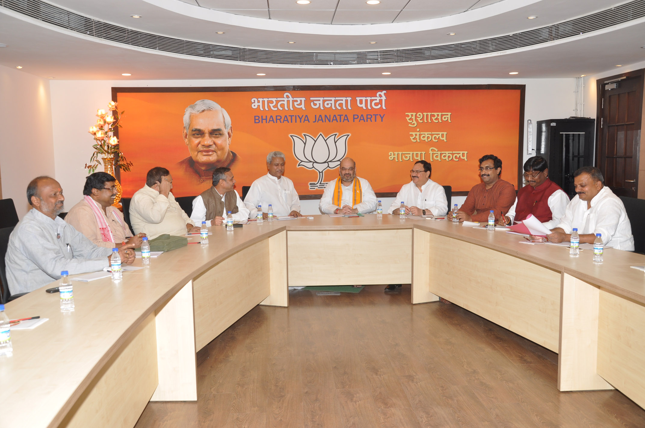  BJP National President Shri Amit Shah, Shri Ramlalji, Shri Ram Madhav & Shri J.P Nadda meeting with Jharkhand BJP Unit at 11, Ashoka Road on July 15, 2014