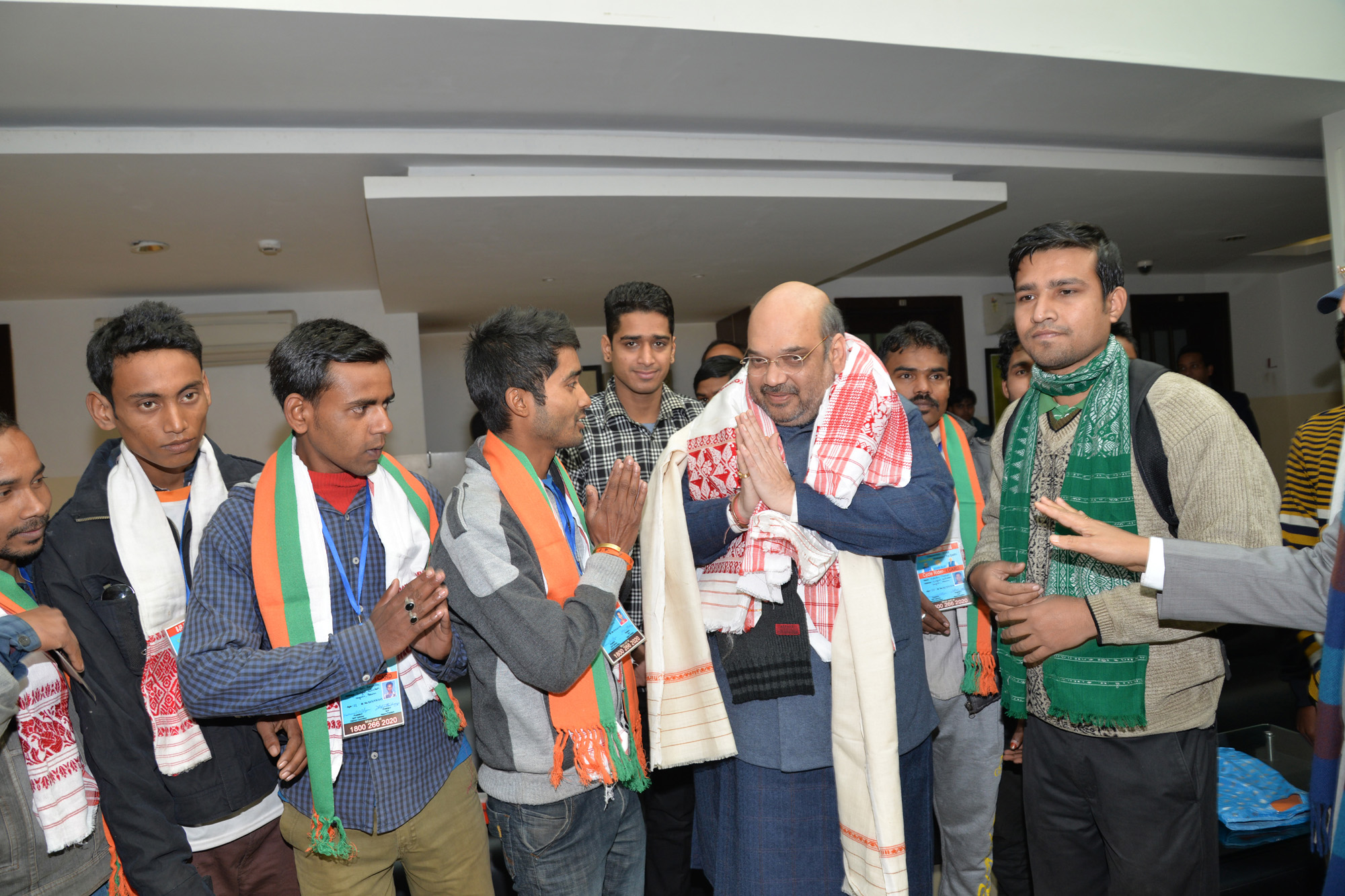 BJP National President Shri Amit Shah welcoming cyclists (Assam Youth Workers) for promoting BJP Membership Drive at 11, Ashoka Road New Dehli on January 13, 2015