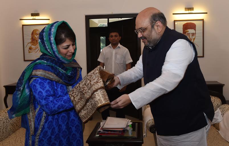 BJP National President, Shri Amit Shah's meeting with PDP President, Mehbooba Mufti Sayeed at his residence 11, Akbar Road, New Delhi on February 24, 2015