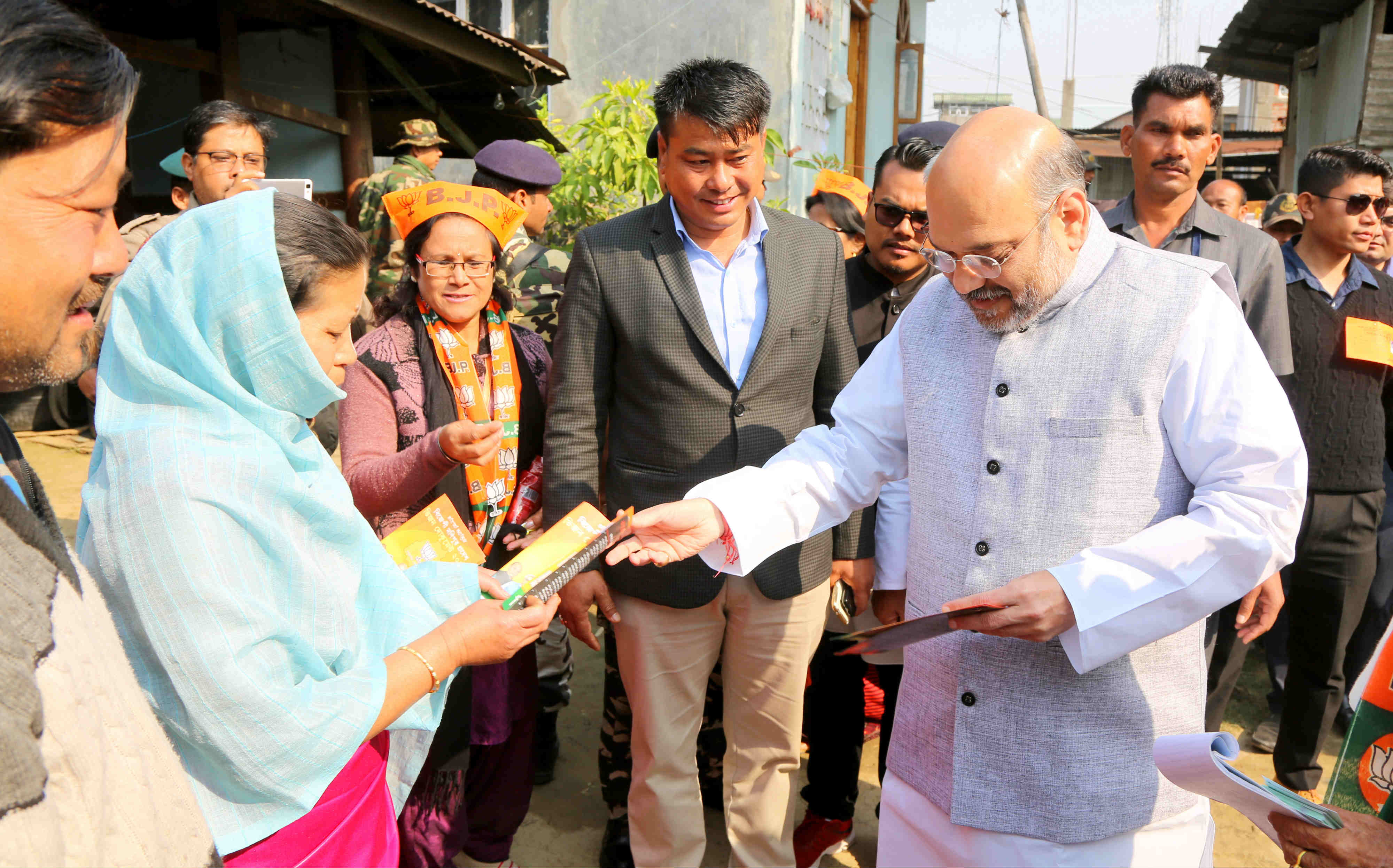 BJP National President, Shri Amit Shah's pad yatra to campaign for Shri Y Erabot BJP candidate from Wangkhei Imphal East. Manipur on 01 March, 2017