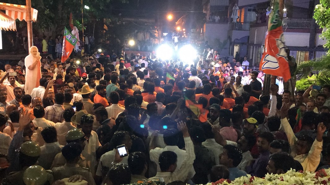 Photographs of BJP National President Shri Amit Shah's road show in Krishnaraja assembly constituency, Mysore.