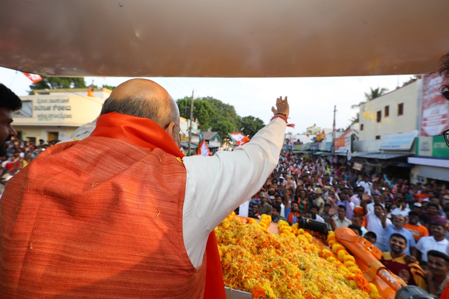 Photographs : BJP National President Shri Amit Shah's road show in Narasimharaja and Chamaraja assembly constituency Mysore (Karnataka)