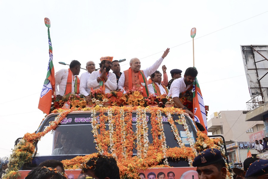 Photographs : BJP National President, Shri Amit Shah's road show in Periyapatna, Mysore (Karnataka)