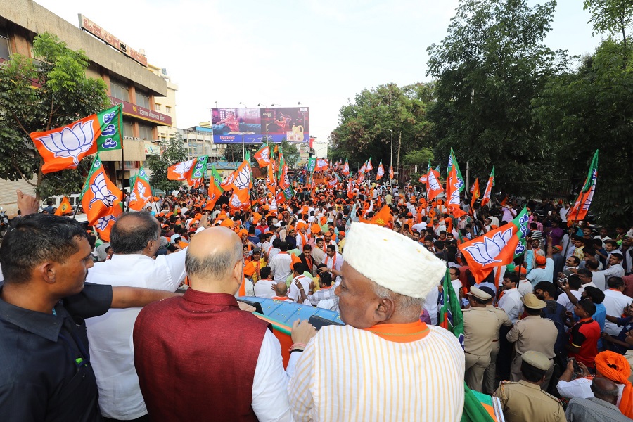 Photographs : BJP National President Shri Amit Shah's road show in Shivajinagar assembly constituency, Bengaluru (Karnataka)