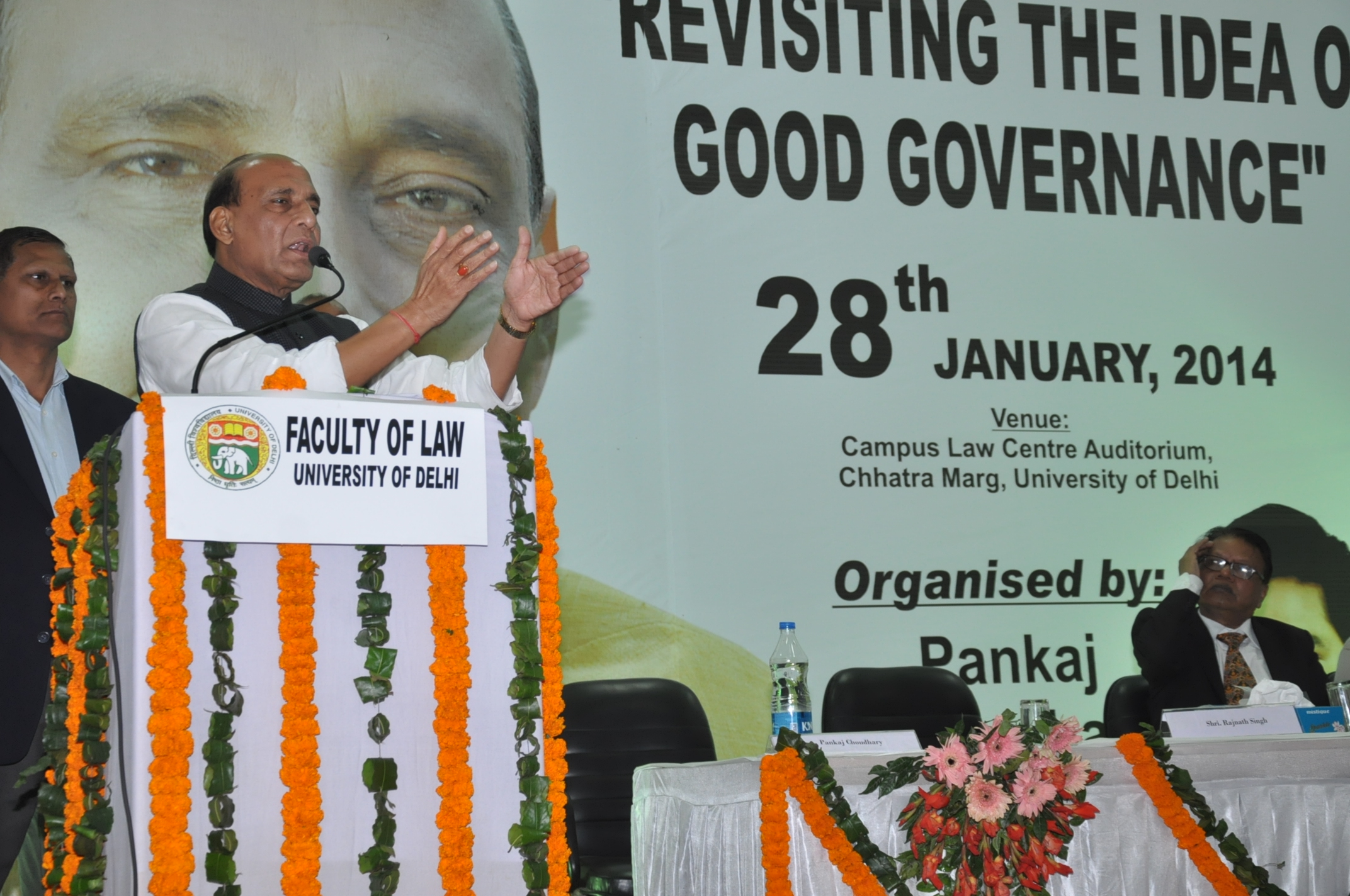 BJP National President, Shri Rajnath Singh addressing a seminar "Revisiting the IDEA of Good Governance" at Dr. Ram Kishore Auditorium Faculty of Law, Chhatra Marg, Delhi University on January 28, 2014