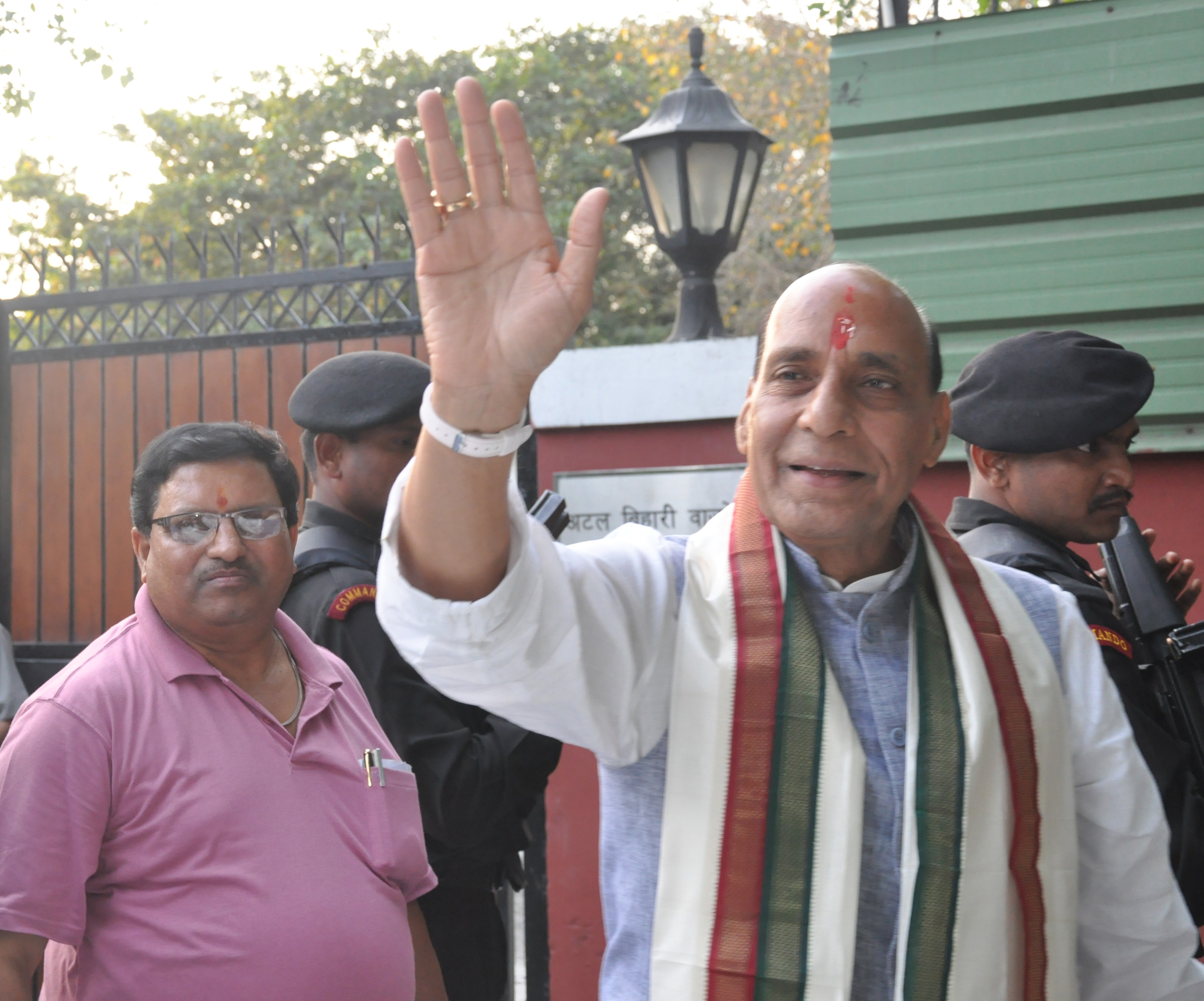 BJP National President, Shri Rajnath Singh after taking Atalji's blessings at 6, Krishna Menon Marg before leaving for Lucknow for his nomination tomorrow on April 4, 2014