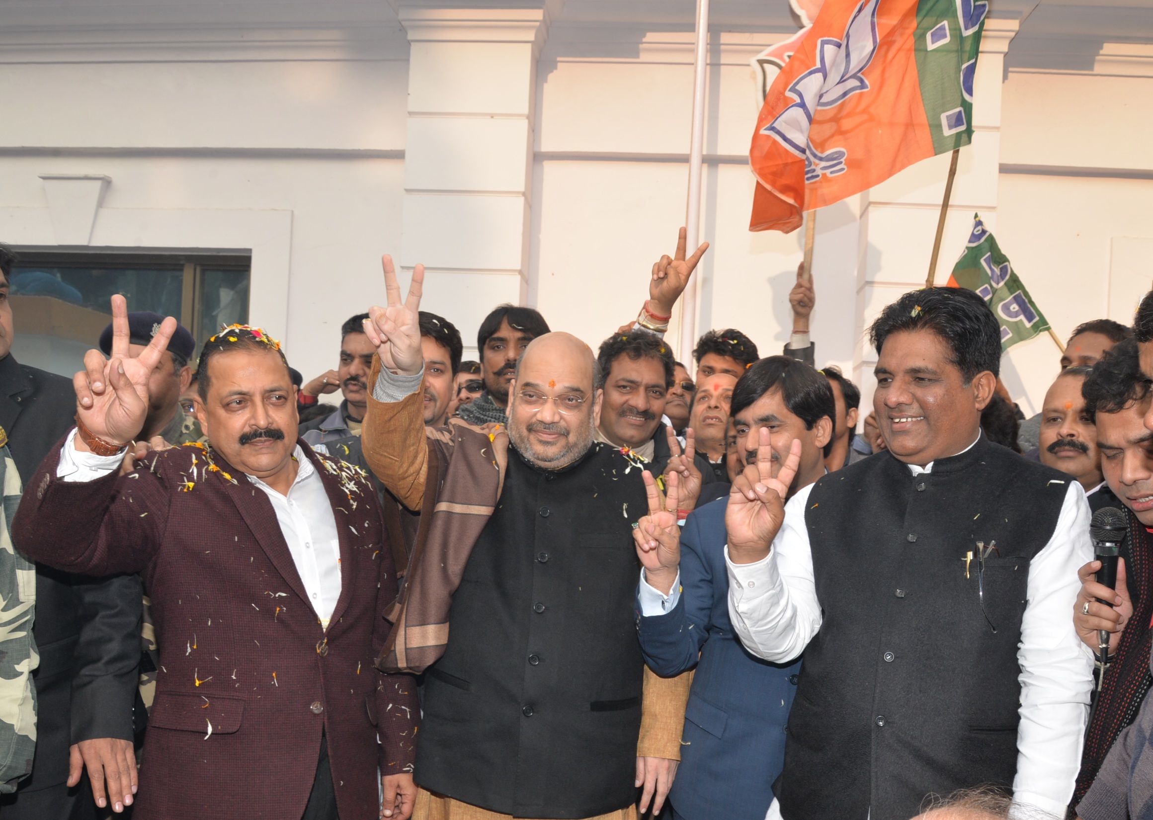 BJP National Presidnet, Shri Amit Shah celebrating BJP success in Jharkhand & Jammu Kashmir Assembly Elections on December 23, 2014