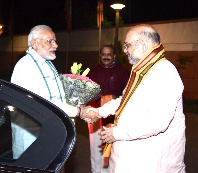 Photographs : BJP Parliamentary Board meeting and celebration at BJP HQ after party's astounding performance in Karnataka assembly elections