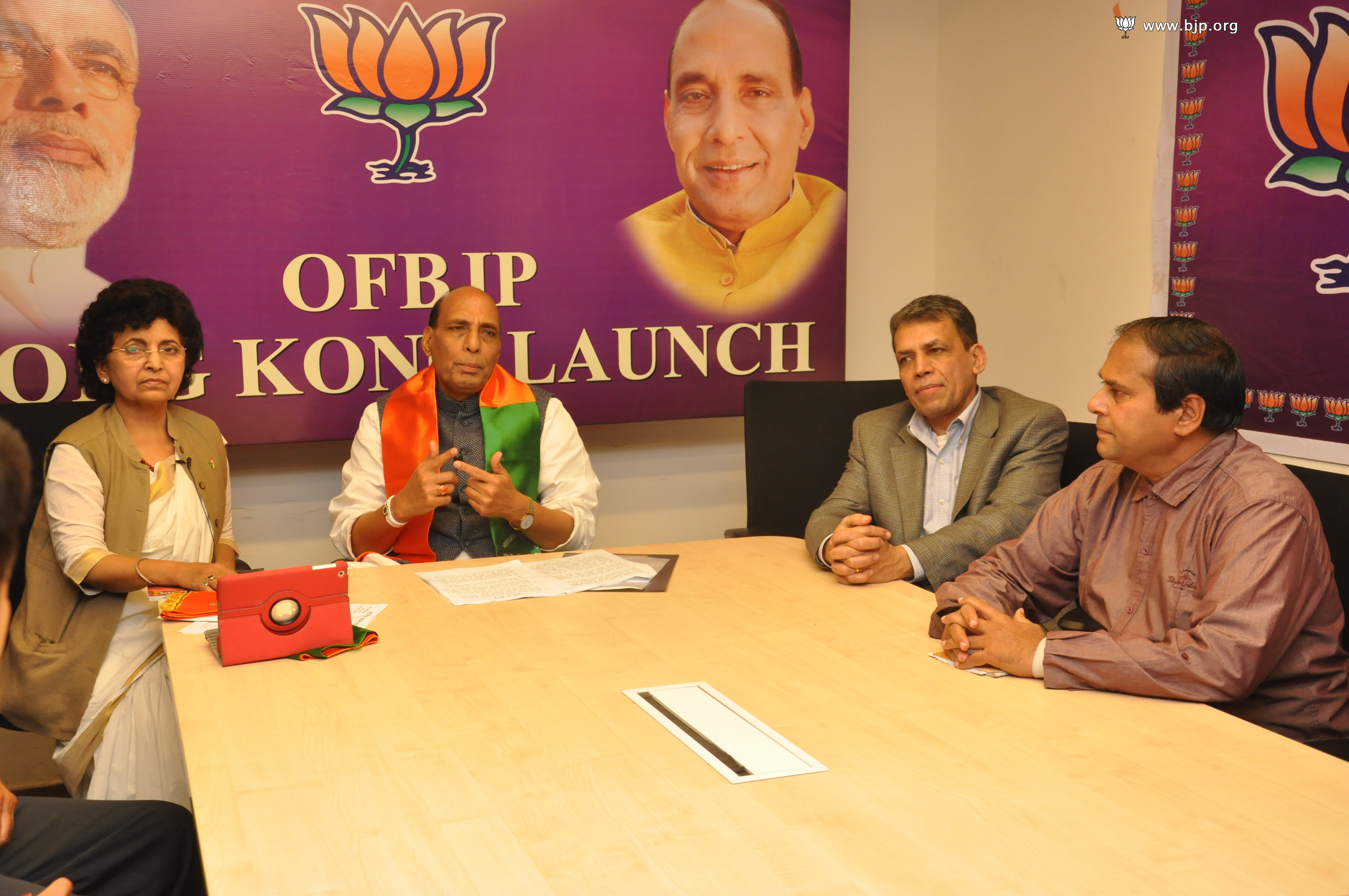 BJP President, Shri Rajnath Singh launch OFBJPs Hong Kong Chapter & address through "Video Conference" at 11, Ashoka Road, New Delhi on February 27, 2014