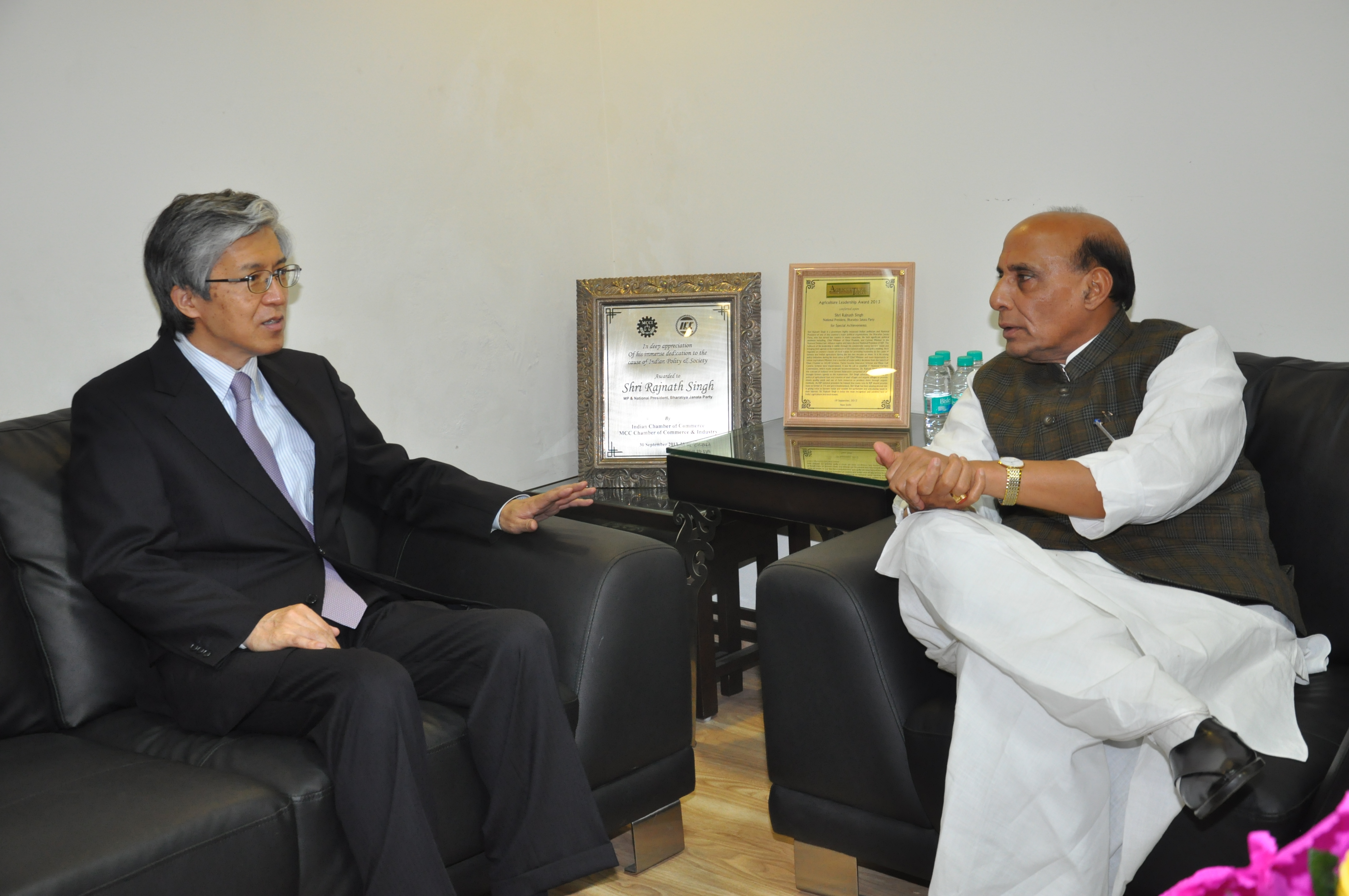 BJP President, Shri Rajnath Singhji's meeting with Japan's Ambassador to India, Mr. Takeshi Yagi at his residence 38, Ashoka Road on February 24, 2014