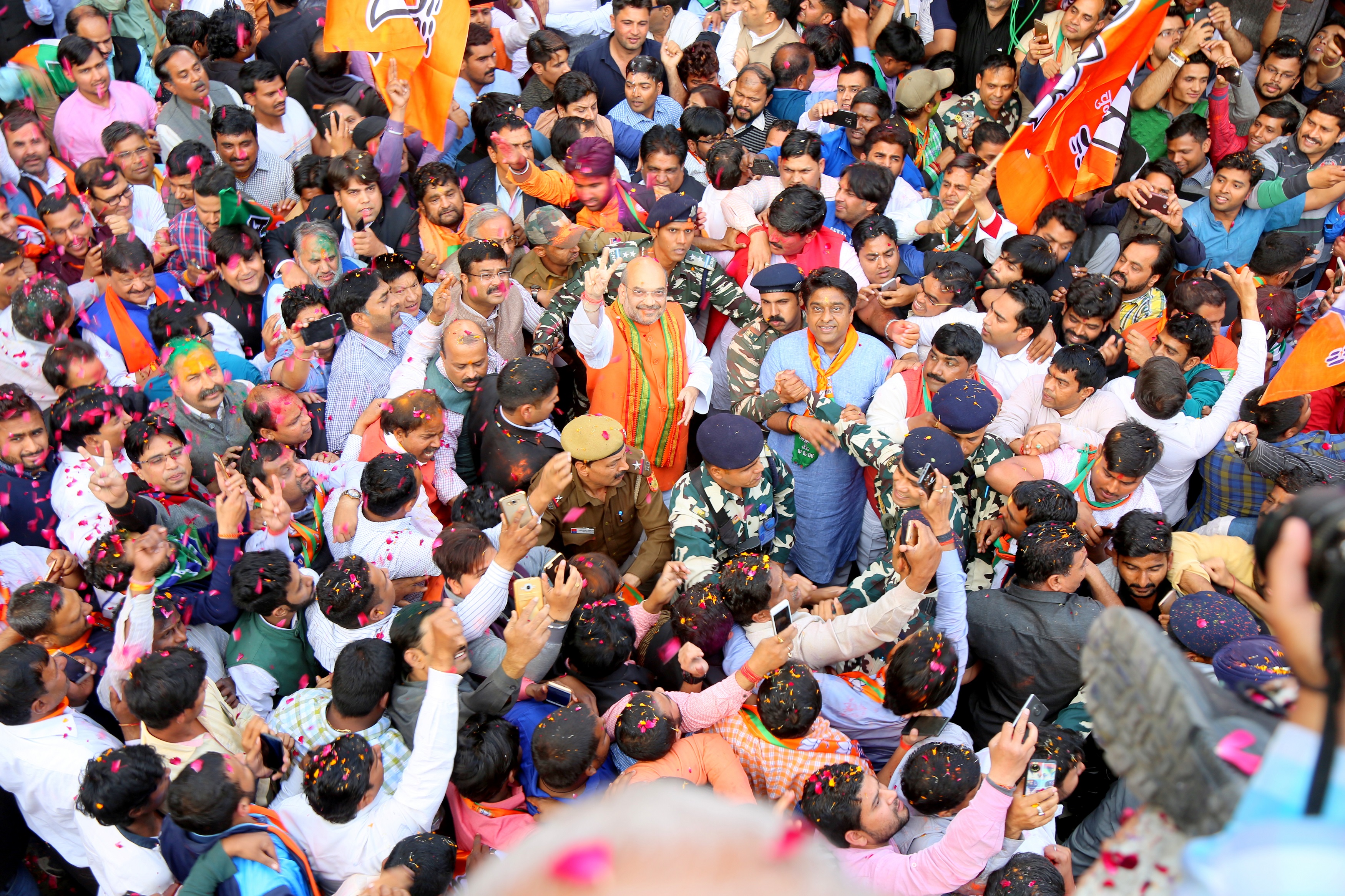 Celebration at BJP HQ after winning Uttar Pradesh and Uttarakhand assembly elections on March 11,2017.