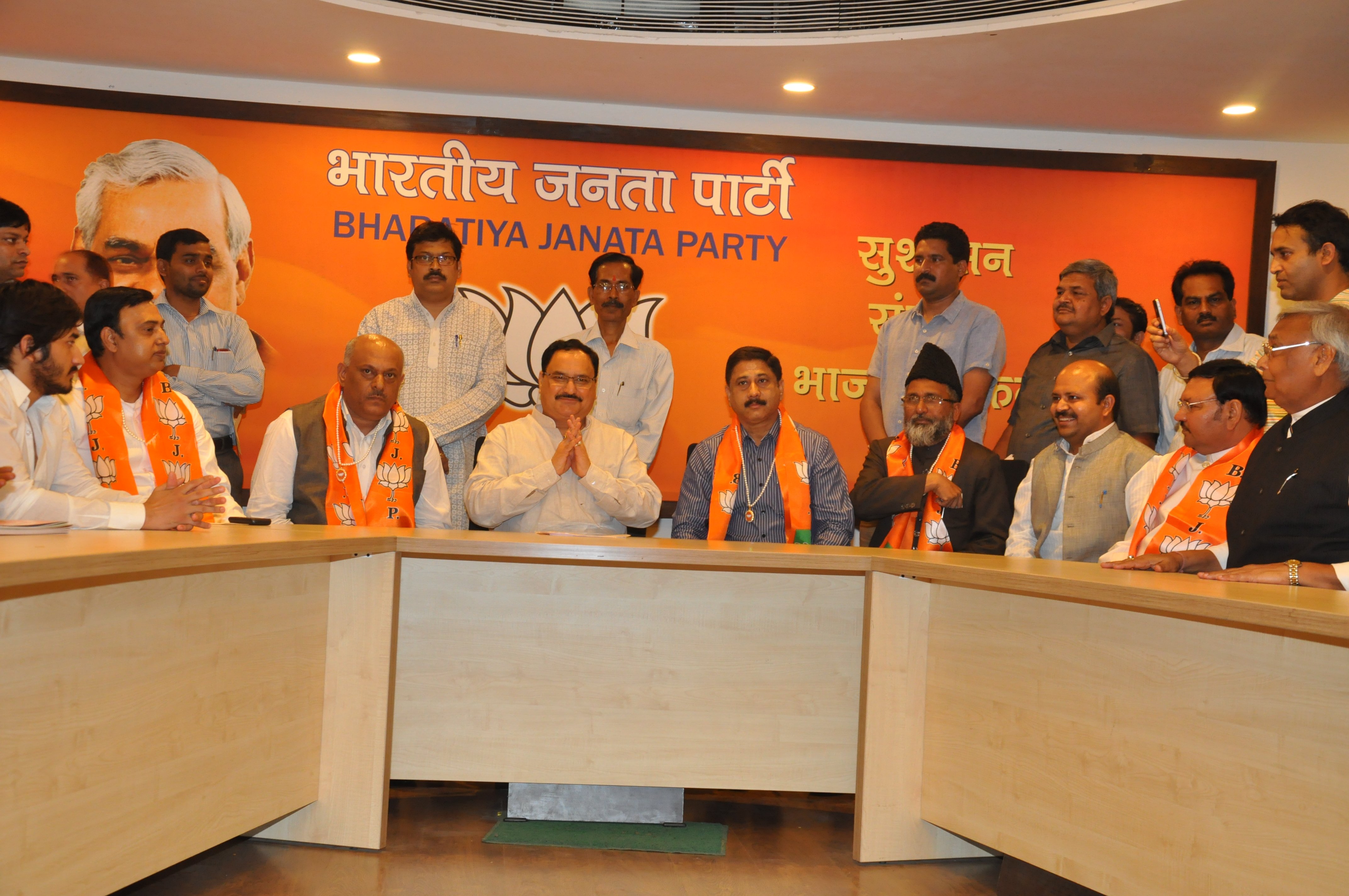 Dr. R.M. Kuddusi, Syed Zafar Islam & Mufti Shamoon Kazmi joining BJP in the presence of Shri J.P. Nadda on April 5, 2014