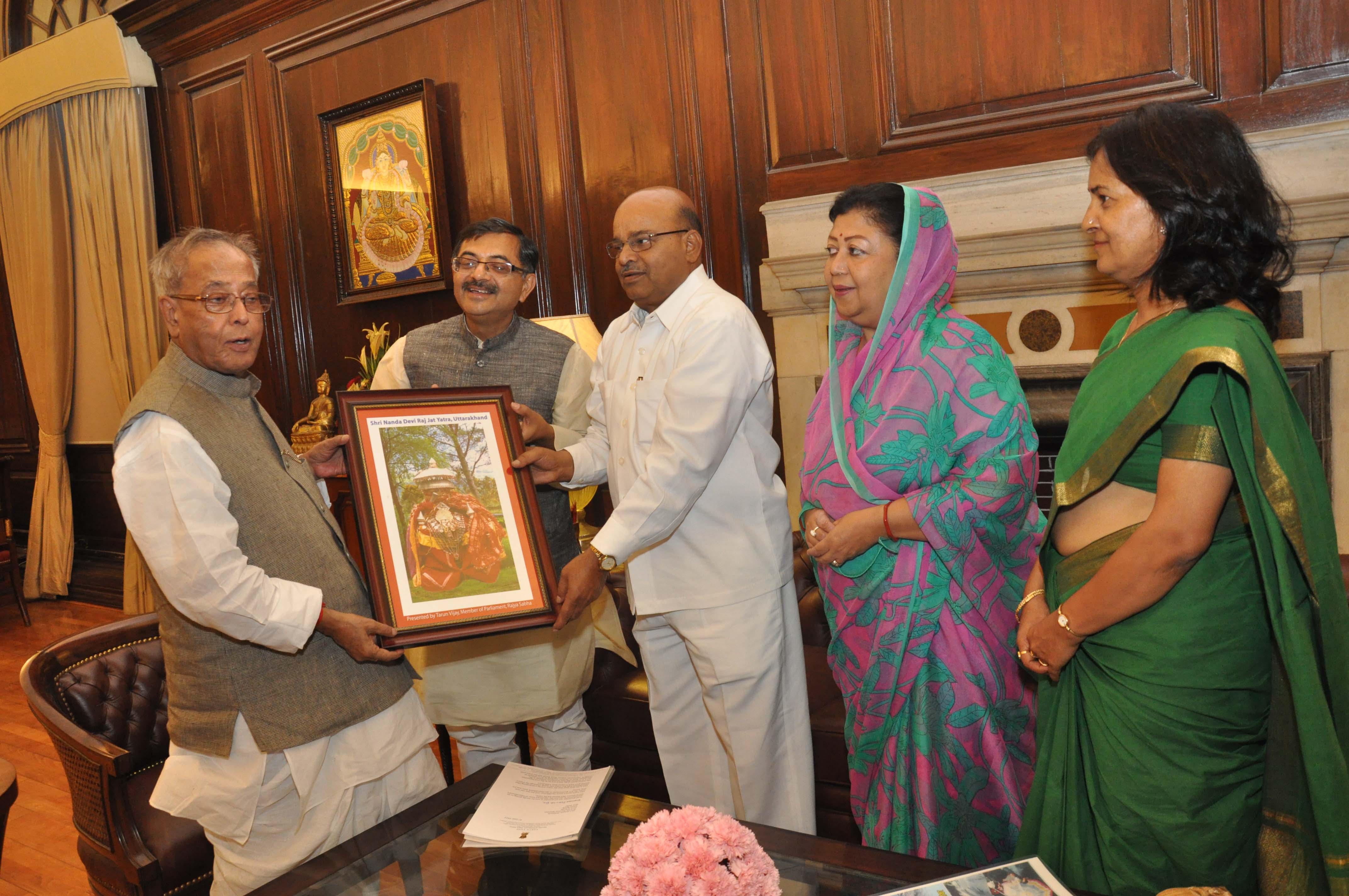 Shri Tarun Vijay, MP, BJP National Spokesperson with delegation meeting with Finance Minister for Uttarakhand development funds at North Block Office on June 03, 2012