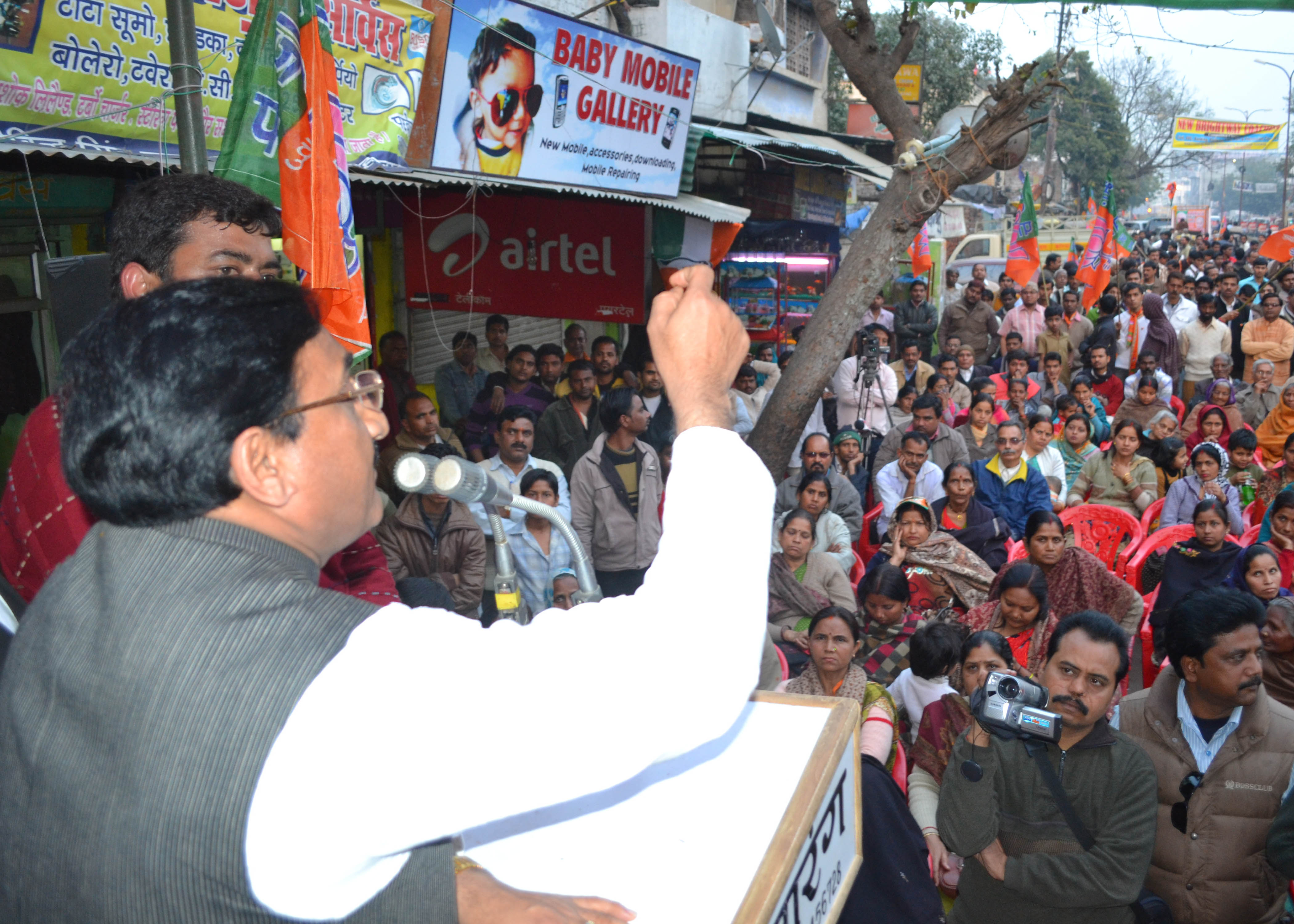 Shri Ramesh Pokheriyal, Former Chief Minister Uttarakhand addressing a public meeting during UP Assembly Election on February 14, 2012