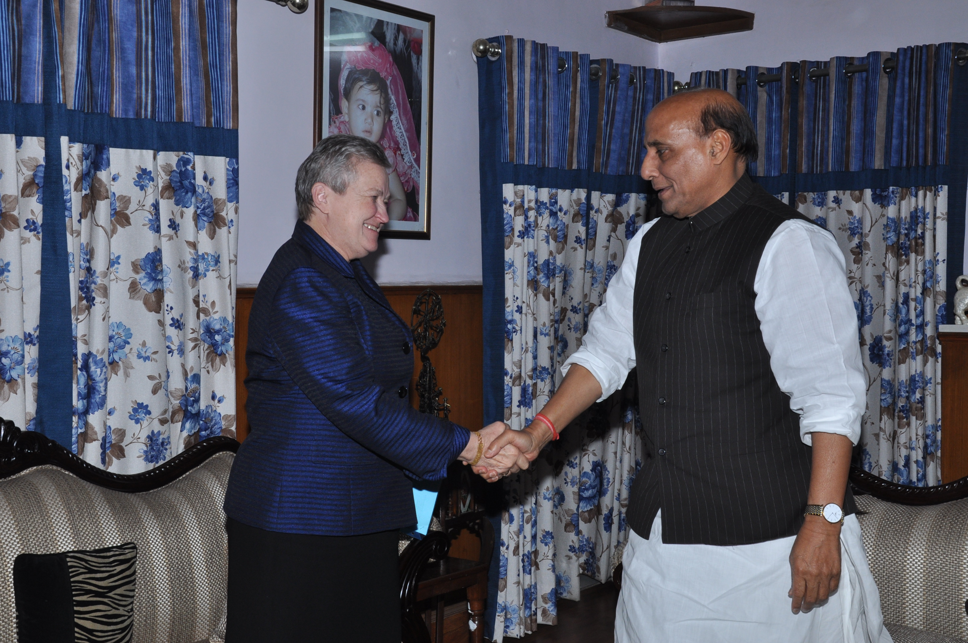 BJP National President, Shri Rajnath Singh meeting with US Ambassador, Ms Nancy Jo Powell at his residence 38, Ashoka Road, New Delhi on March 25, 2013