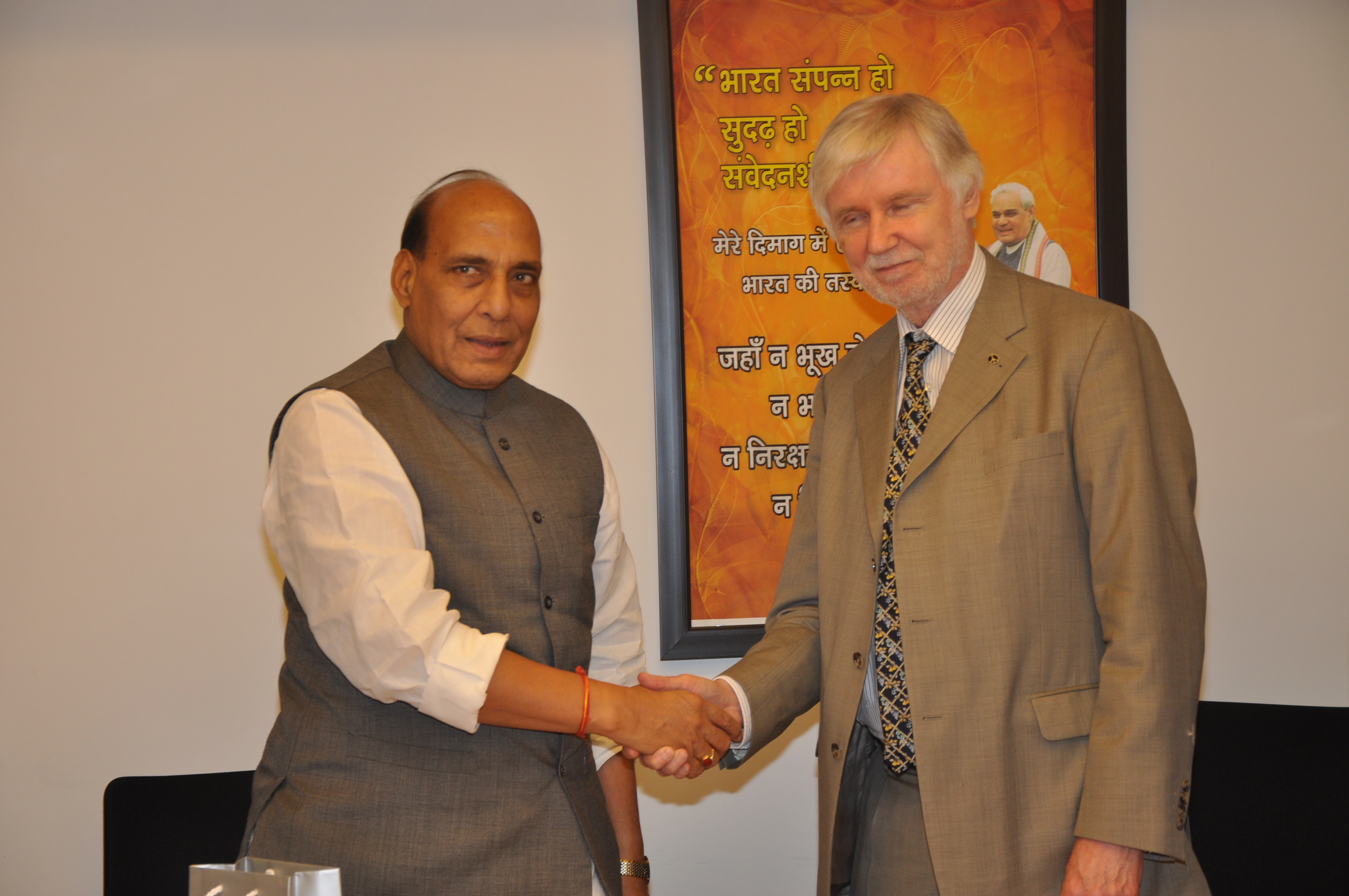 BJP National President, Shri Rajnath Singhji's meeting with Finland Foreign Minister, Mr. Erkki Tuomioja at 11, Ashoka Road on May 07, 2013