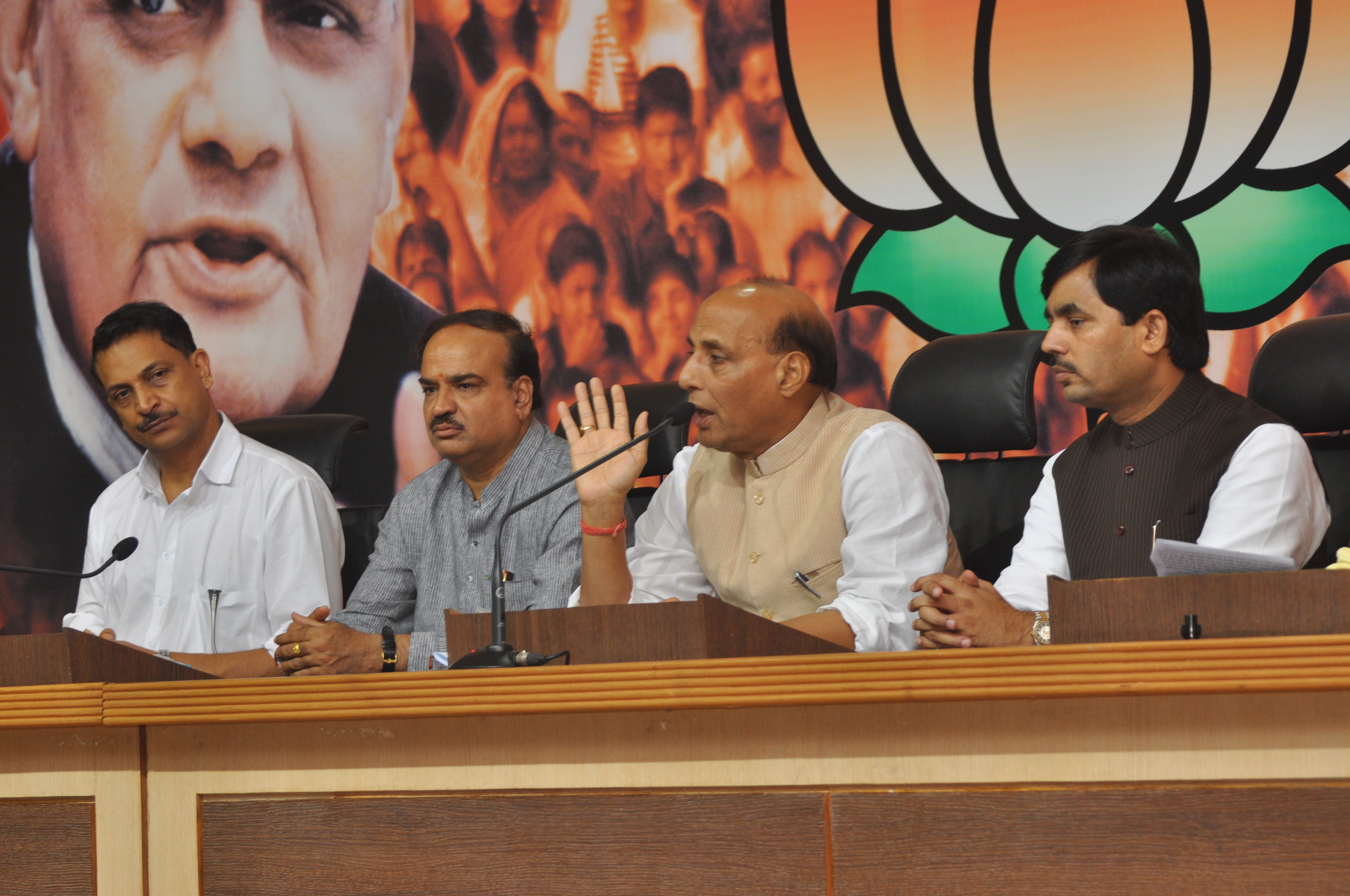 Former BJP President Shri Rajnath Singh addressing a press conference at 11, Ashoka Road, New Delhi on July 26, 2012